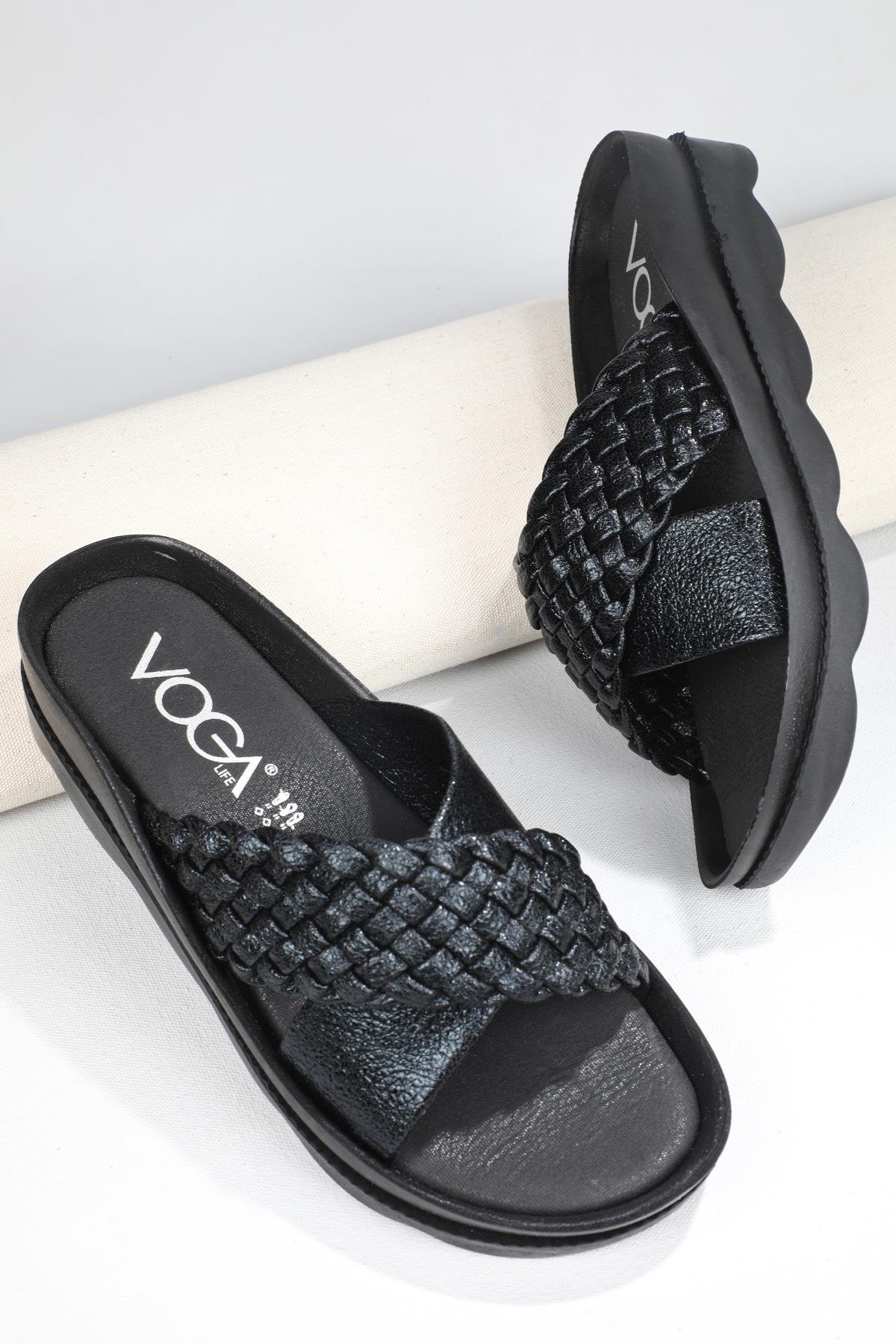 Örgü Bantlı Siyah Kadın Terlik 1747 Kadın Günlük Terlik Voga VOGA 1747 ZEN TERLİK