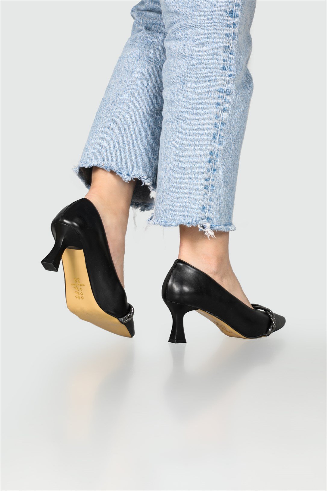 Örgü Taşlı Kadeh Ökçeli Siyah Kadın Ayakkabı ALEXANDRA Kadın Stiletto Carla Bella My Bella Katarina Taşlı 22K