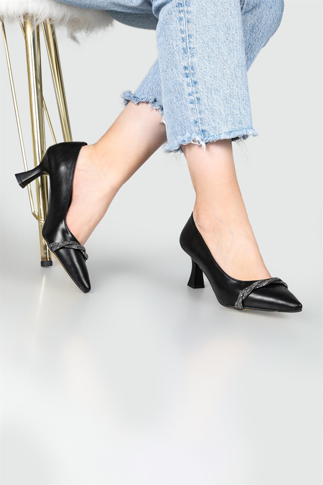Örgü Taşlı Kadeh Ökçeli Siyah Kadın Ayakkabı ALEXANDRA Kadın Stiletto Carla Bella My Bella Katarina Taşlı 22K