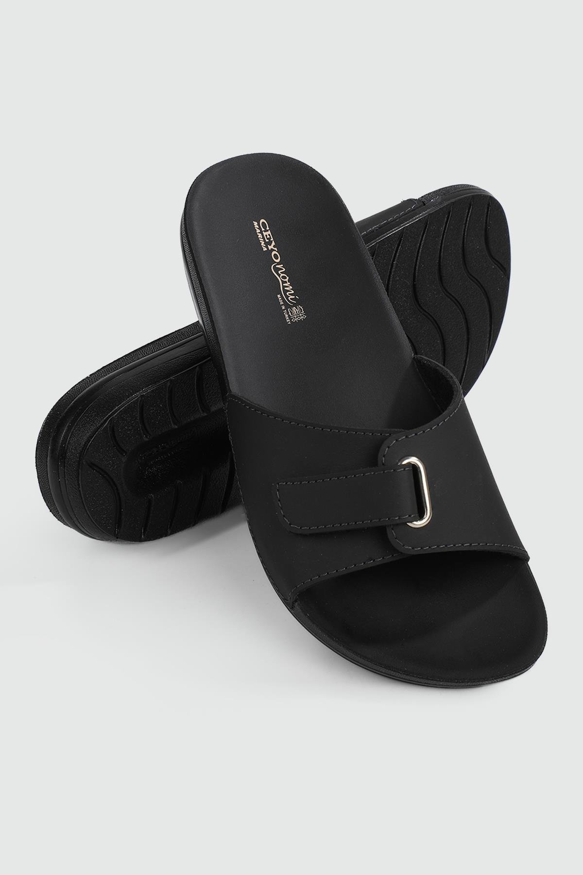 Ortapedik Taban Cırtlı Sıyah Kadın Terlik MARINA-1 Kadın Günlük Terlik Ceyo 227029752