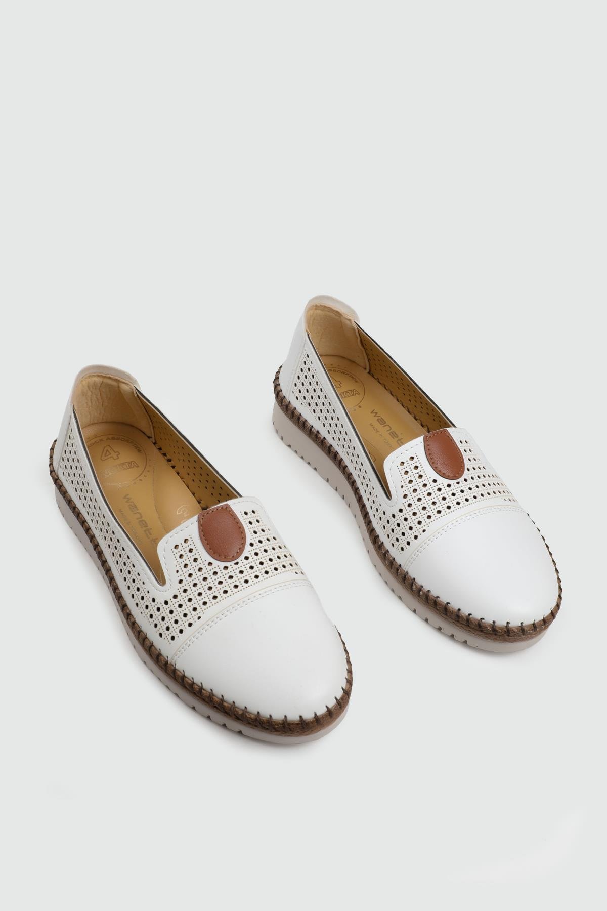 Ortapedik Taban Günlük Rahat Beyaz Cilt Zımbalı Kadın Günlük Kadın Günlük Ayakkabı Wanetti Wanetti 25-507 HCB Kadın 25Y