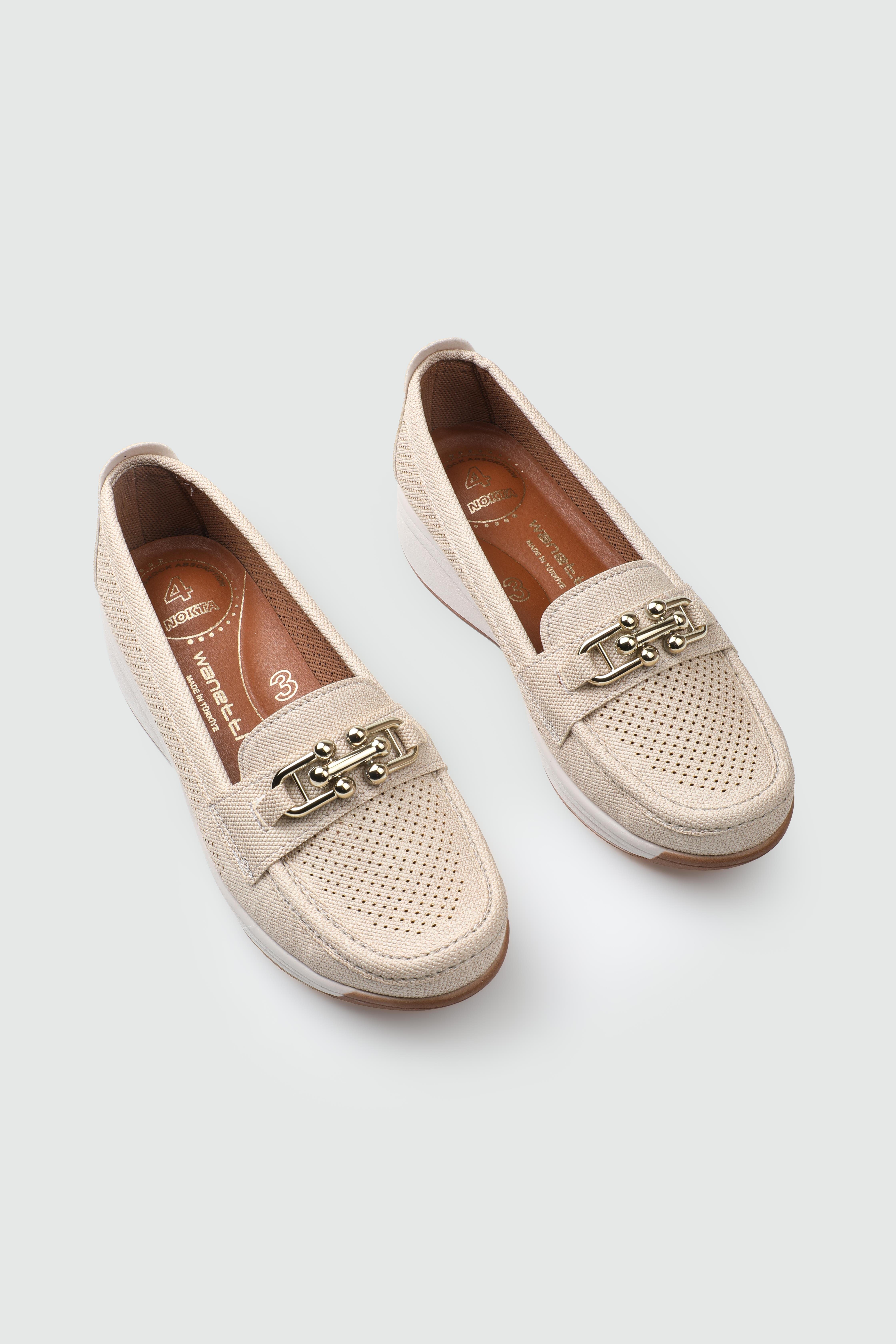 Ortapedik Taban Günlük Rahat Krem Kot Zımbalı Kadın Ayakkabı WANETTİ 25-267 Kadın Günlük Ayakkabı Wanetti Wanetti 25-267 Kadın 25Y