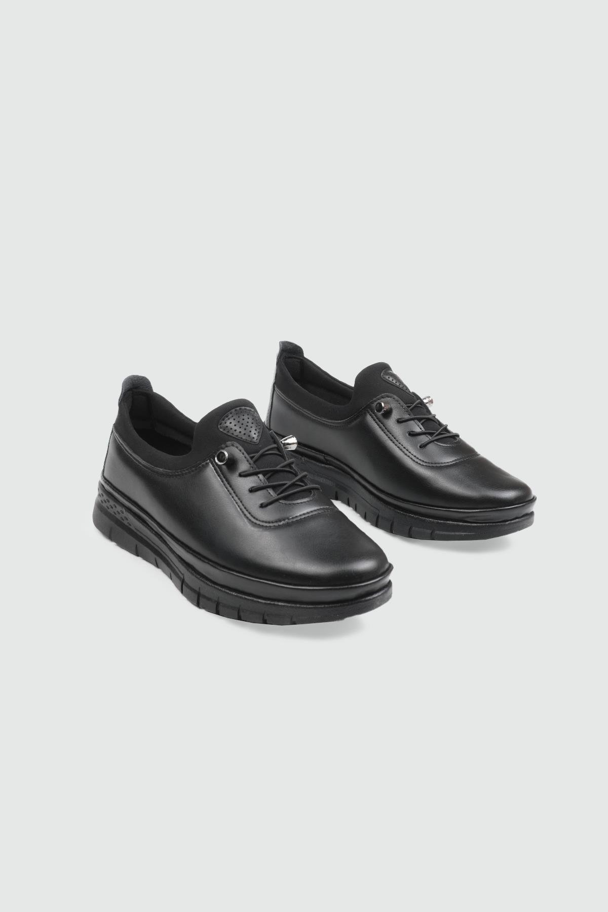 Ortapedik Taban Günlük Rahat Siyah Cilt Kadın Ayakkabı Wanetti 25-122 Kadın Günlük Ayakkabı Wanetti Wanetti 25-122 25K Termo