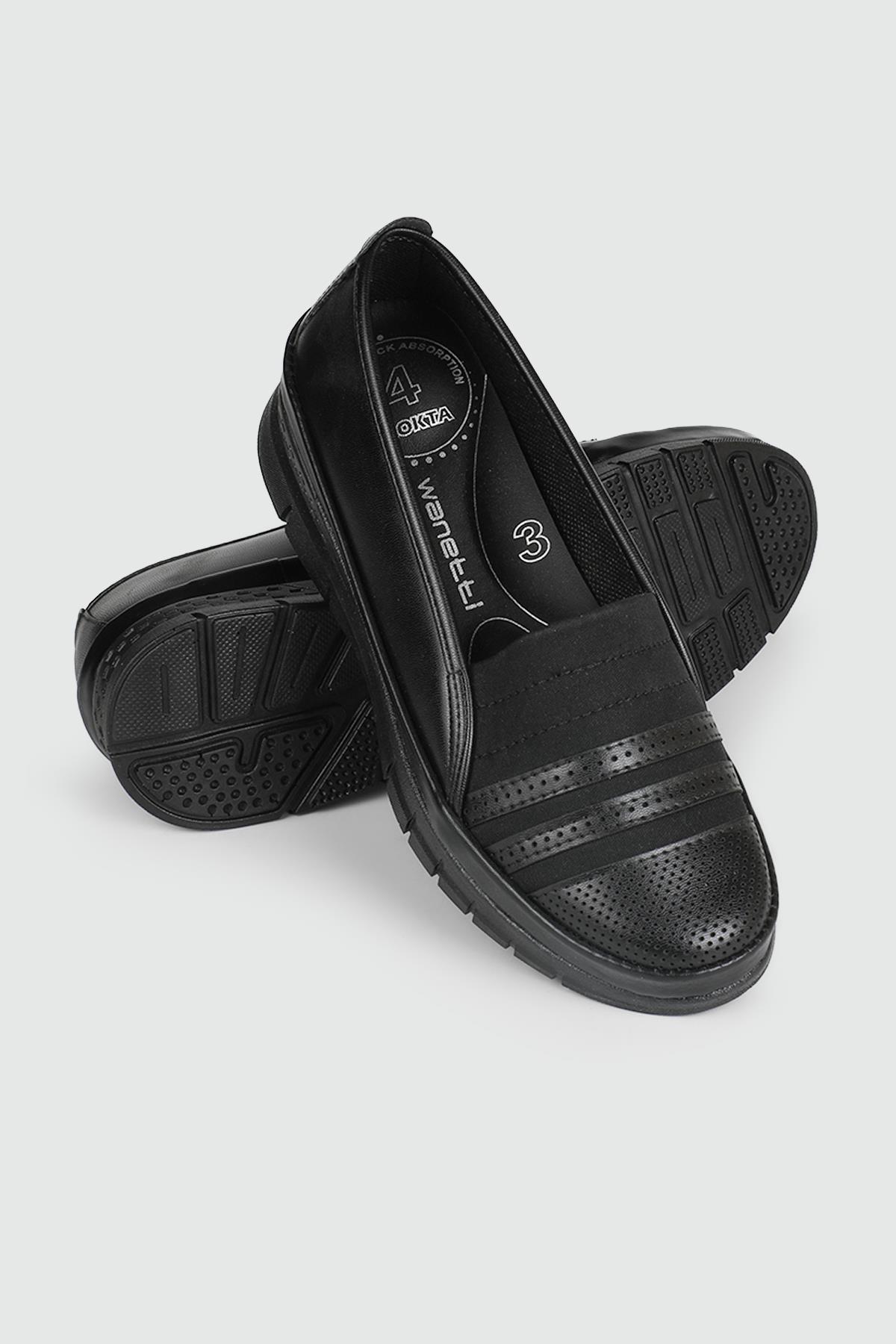 Ortapedik Taban Günlük Rahat Siyah Kadın Ayakkabı 24-126 Kadın Günlük Ayakkabı Wanetti Wanetti 24-126 ATM Kadın 24Y