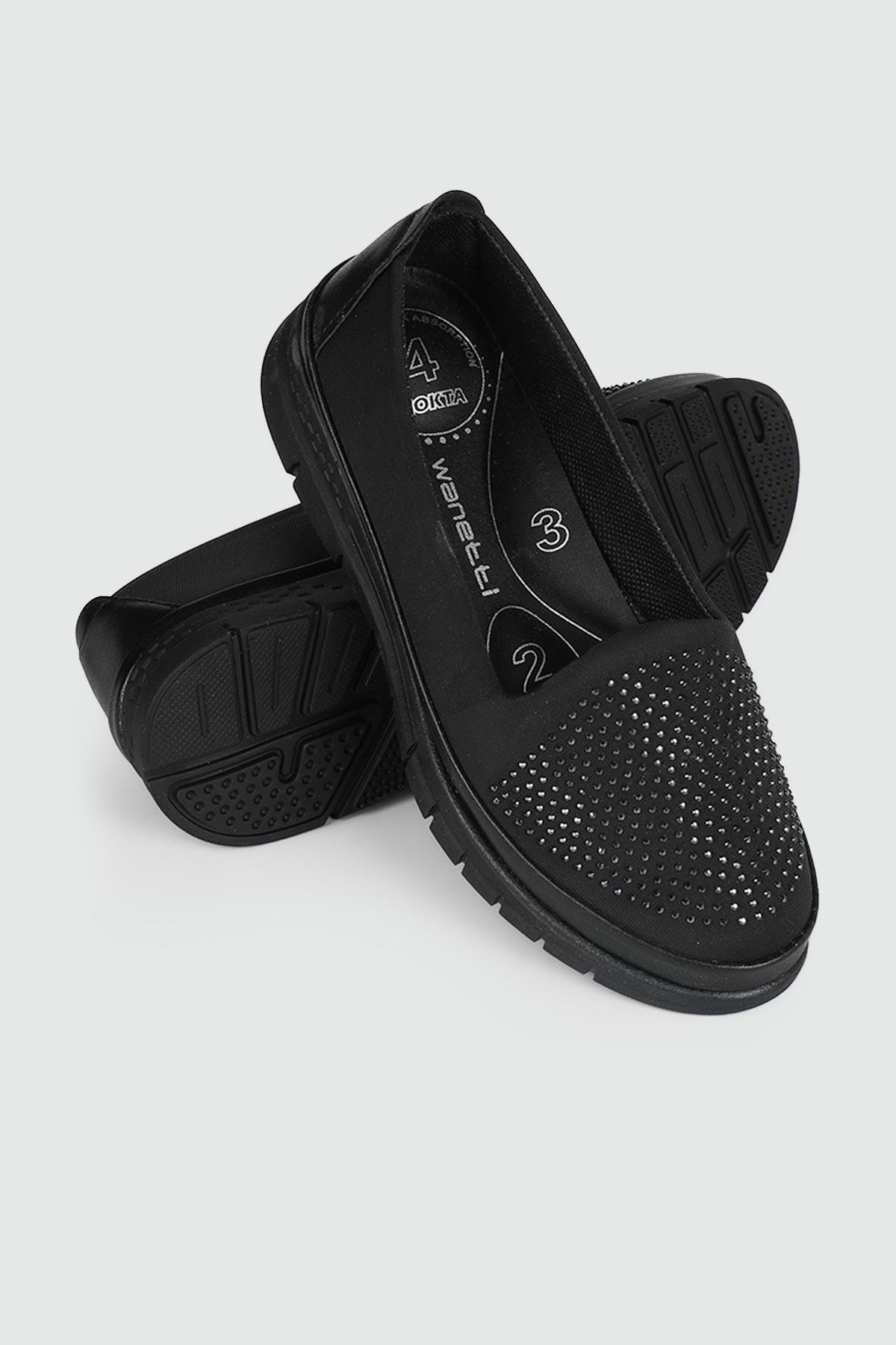 Ortapedik Taban Günlük Rahat Siyah Kadın Ayakkabı 24-118 Kadın Günlük Ayakkabı Wanetti Wanetti 24-118 ATM Kadın 24K