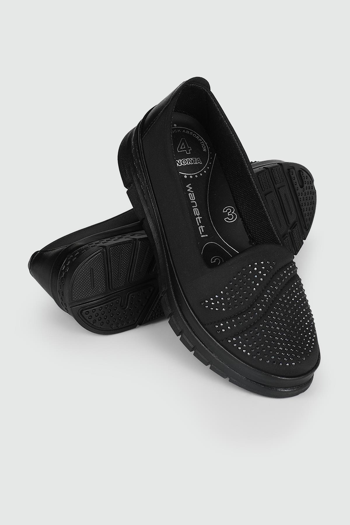 Ortapedik Taban Günlük Rahat Siyah Kadın Ayakkabı 24-131 Kadın Günlük Ayakkabı Wanetti Wanetti 24-131 ATM Kadın 24Y