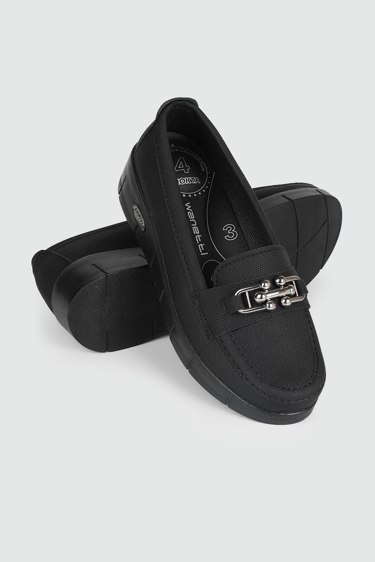 Ortapedik Taban Günlük Rahat Siyah Kot Kadın Ayakkabı WNT24-221 Kadın Günlük Ayakkabı Wanetti Wanetti 24-221 ATM Kadın 24Y