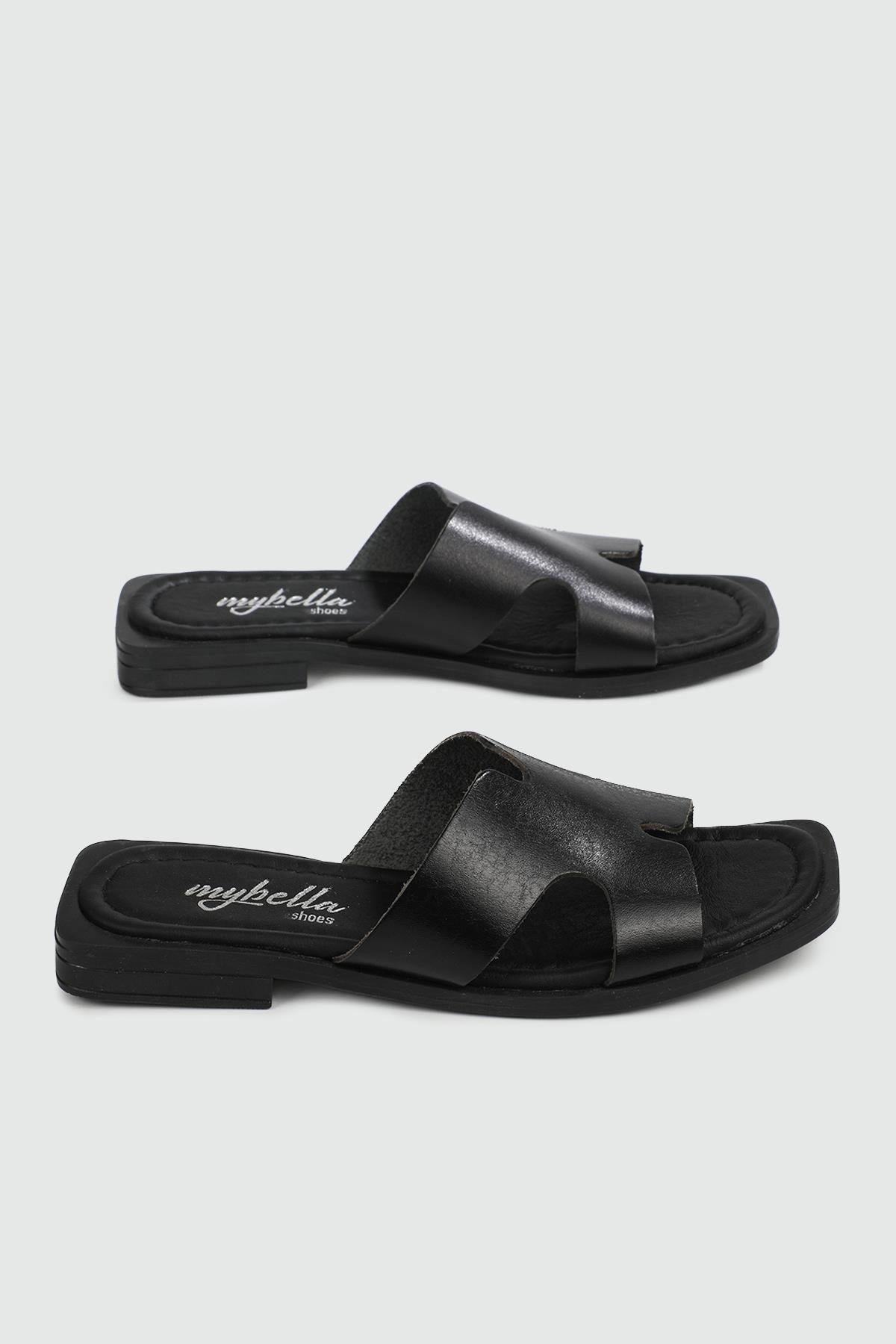 Ortopedik Rahat Siyah Kadın Terlik P-498 Kadın Günlük Terlik MyBella MY BELLA P-498 Deri Kadın 24Y