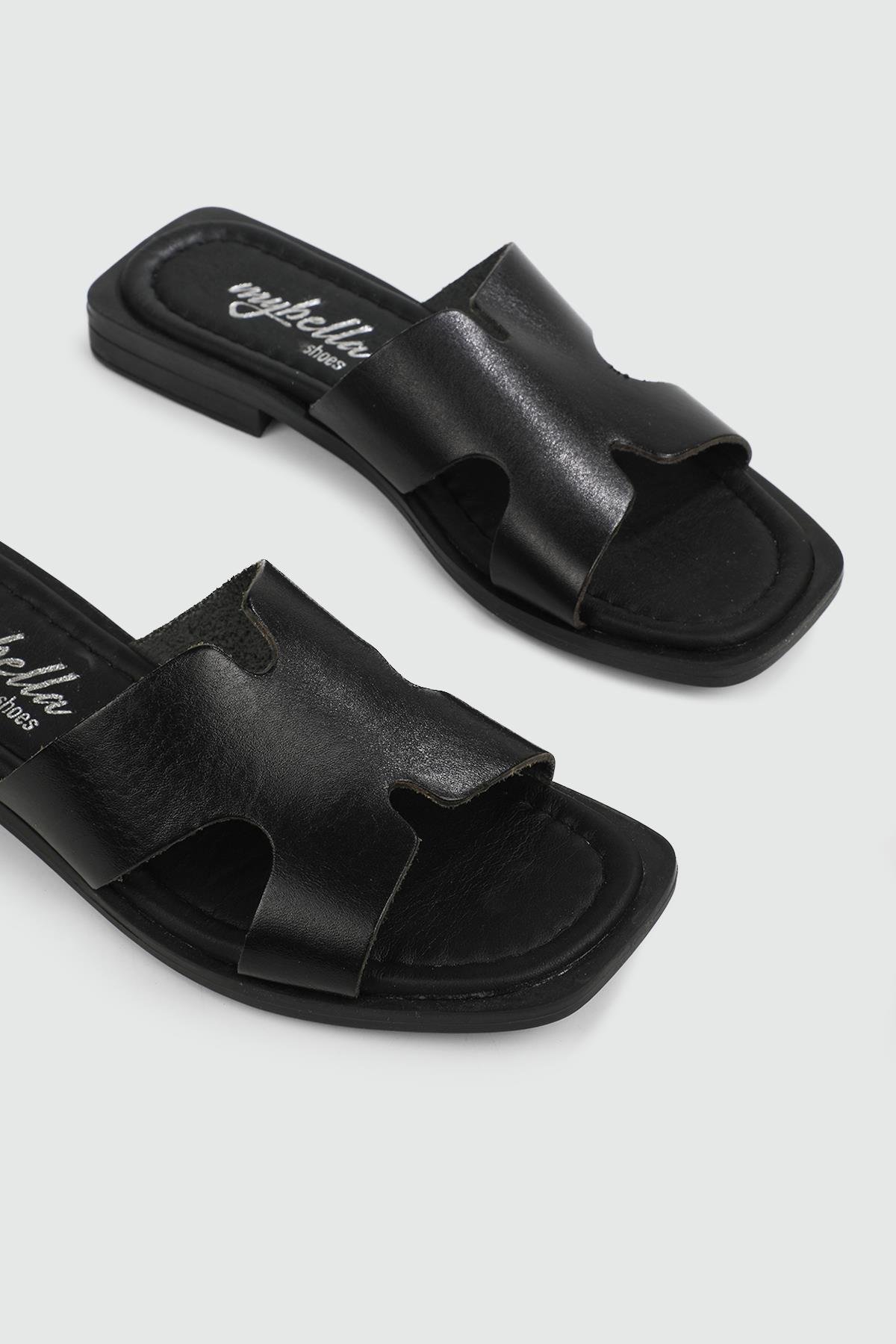 Ortopedik Rahat Siyah Kadın Terlik P-498 Kadın Günlük Terlik MyBella MY BELLA P-498 Deri Kadın 24Y