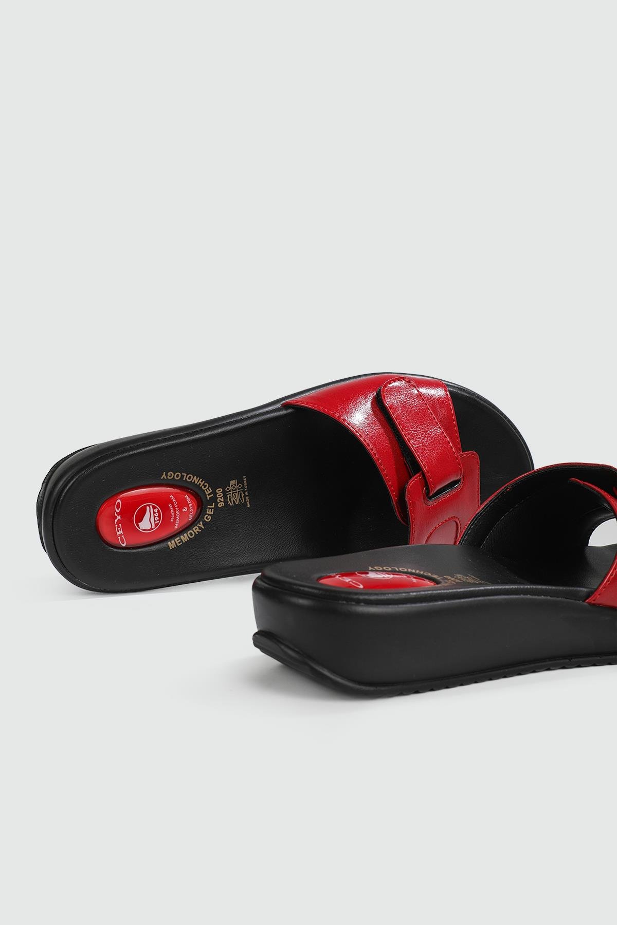 Ortopedik Taban Cırtlı Kırmızı Kadın Terlik 9200-12 Kadın Günlük Terlik Ceyo 135083197