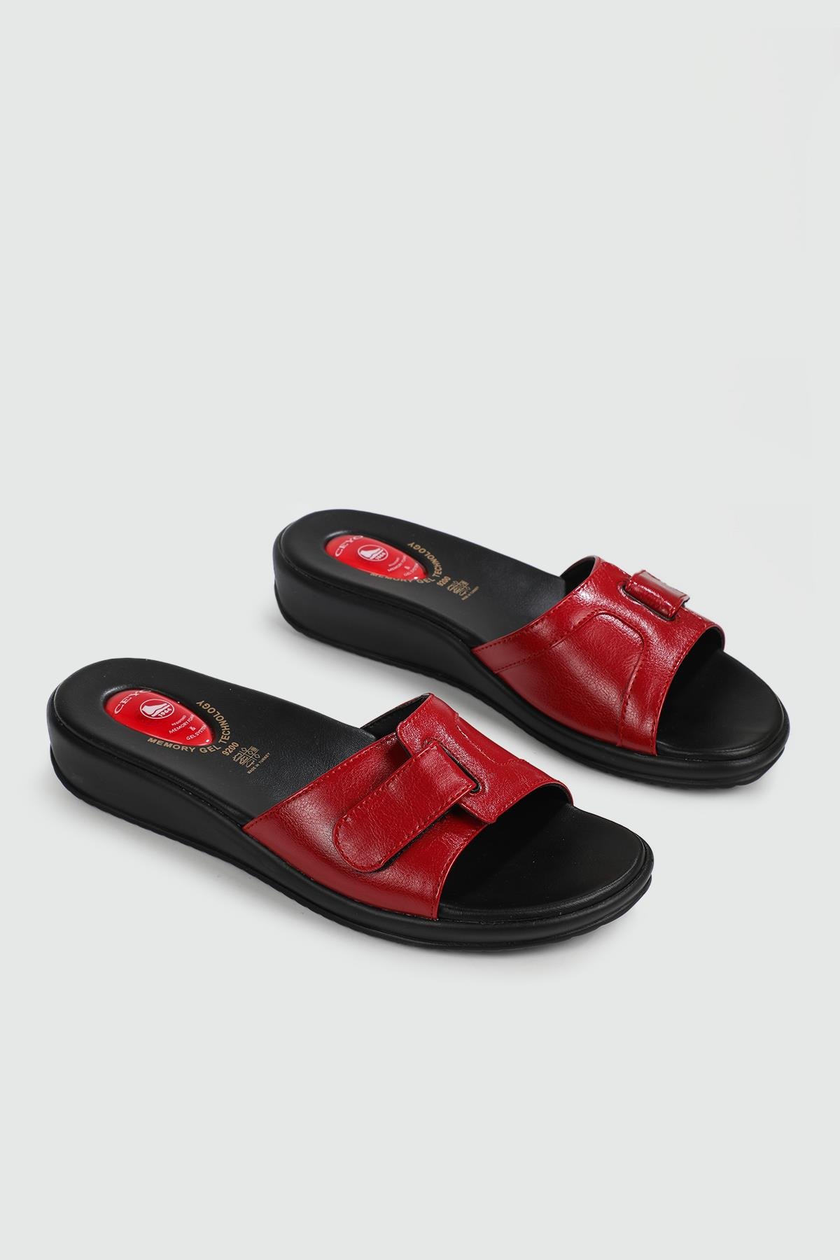 Ortopedik Taban Cırtlı Kırmızı Kadın Terlik 9200-12 Kadın Günlük Terlik Ceyo 135083197