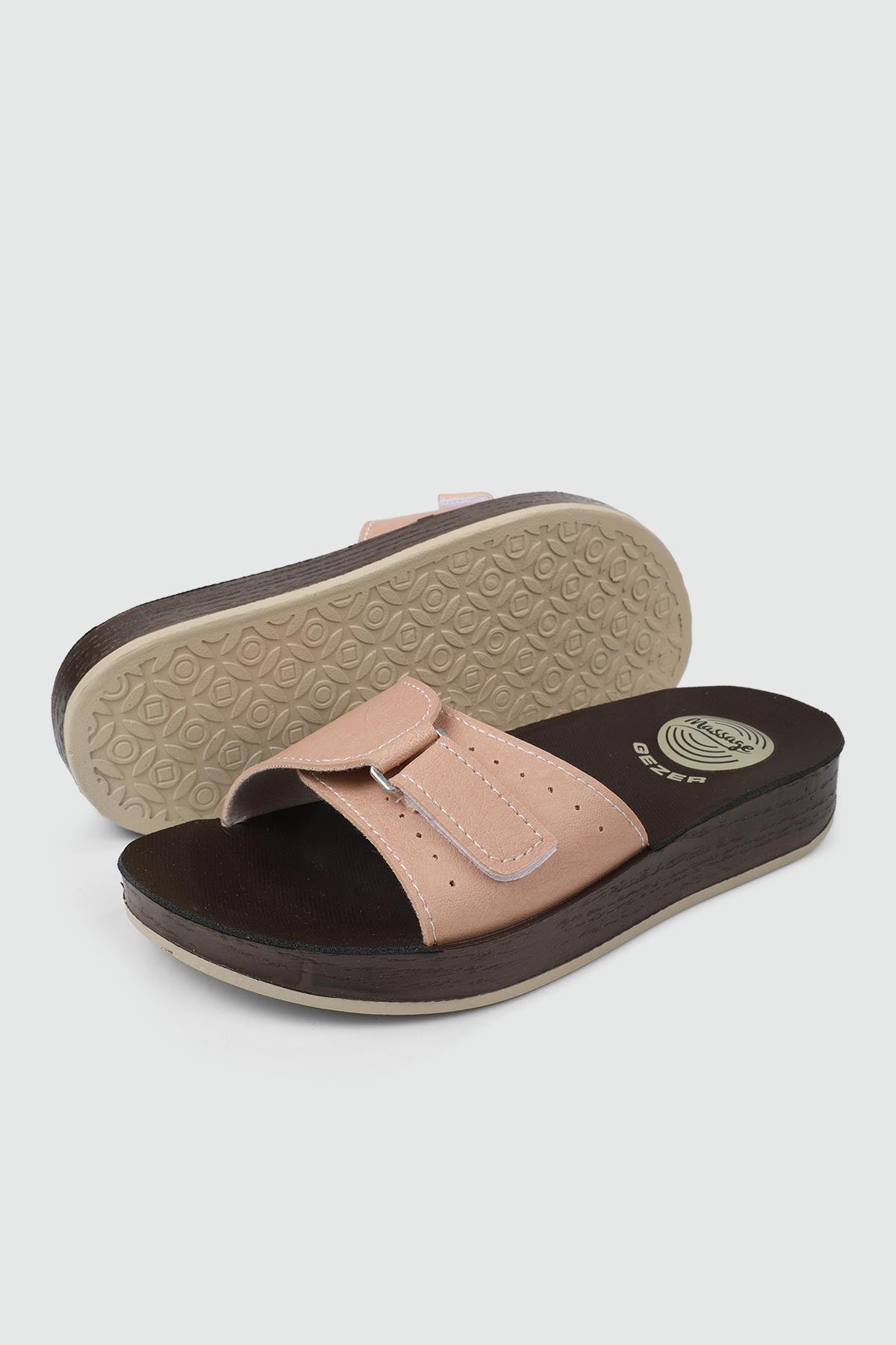 Ortopedik Taban Deri Günlük Krem Kadın Terlik 14998 Kadın Günlük Terlik Gezer GEZER 14998 ZEN TERLİK