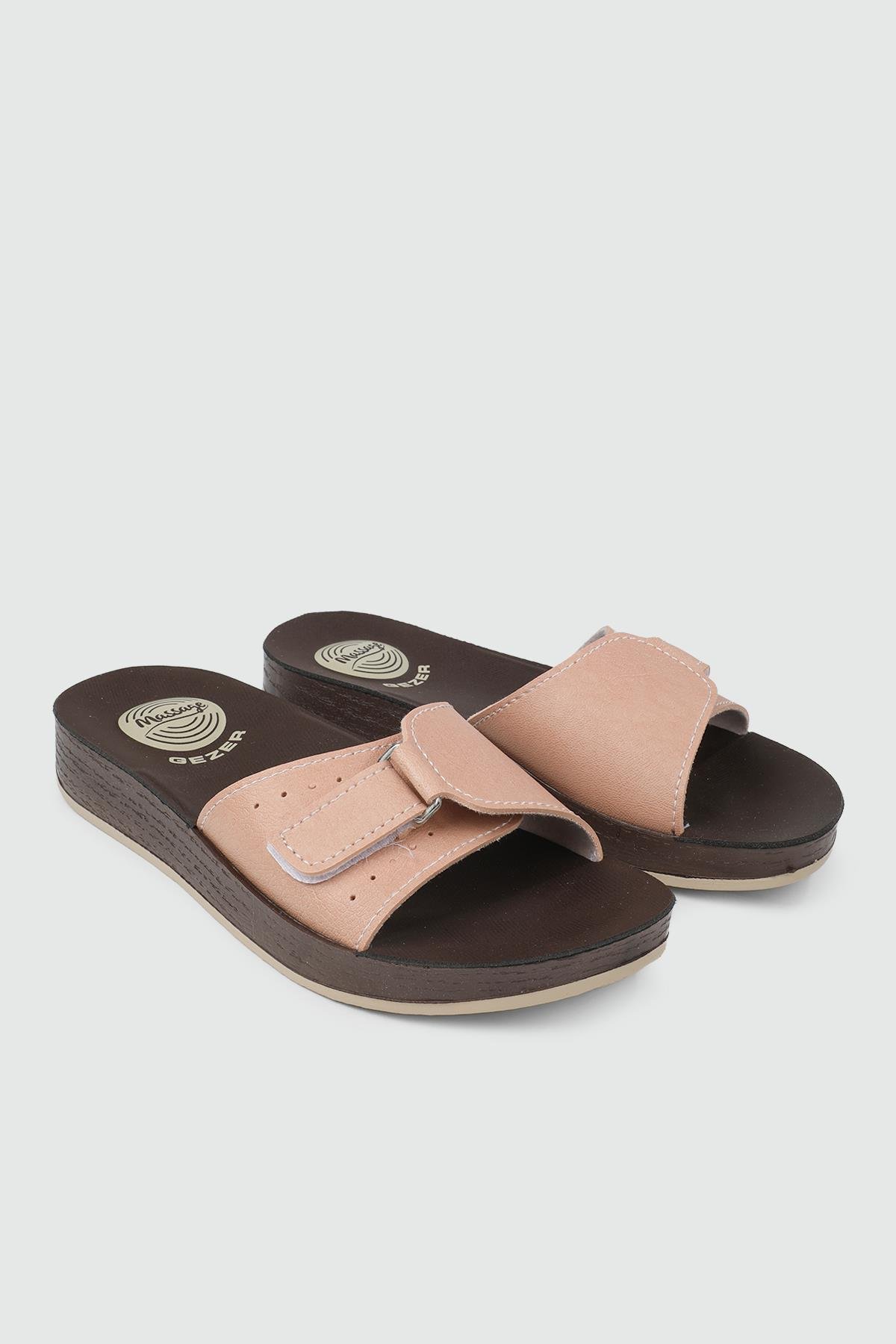 Ortopedik Taban Deri Günlük Krem Kadın Terlik 14998 Kadın Günlük Terlik Gezer GEZER 14998 ZEN TERLİK