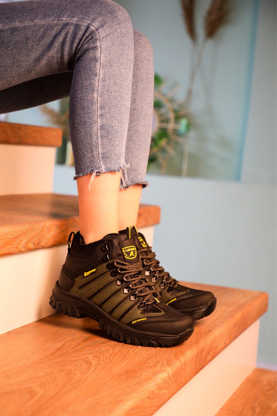 Outdoor Rahat Bağcıklı Fermuarlı Haki Unisex Bot 008 Unisex Günlük Confort Bot Laguna LAGUNA 008 UNİSEX OUTDOOR