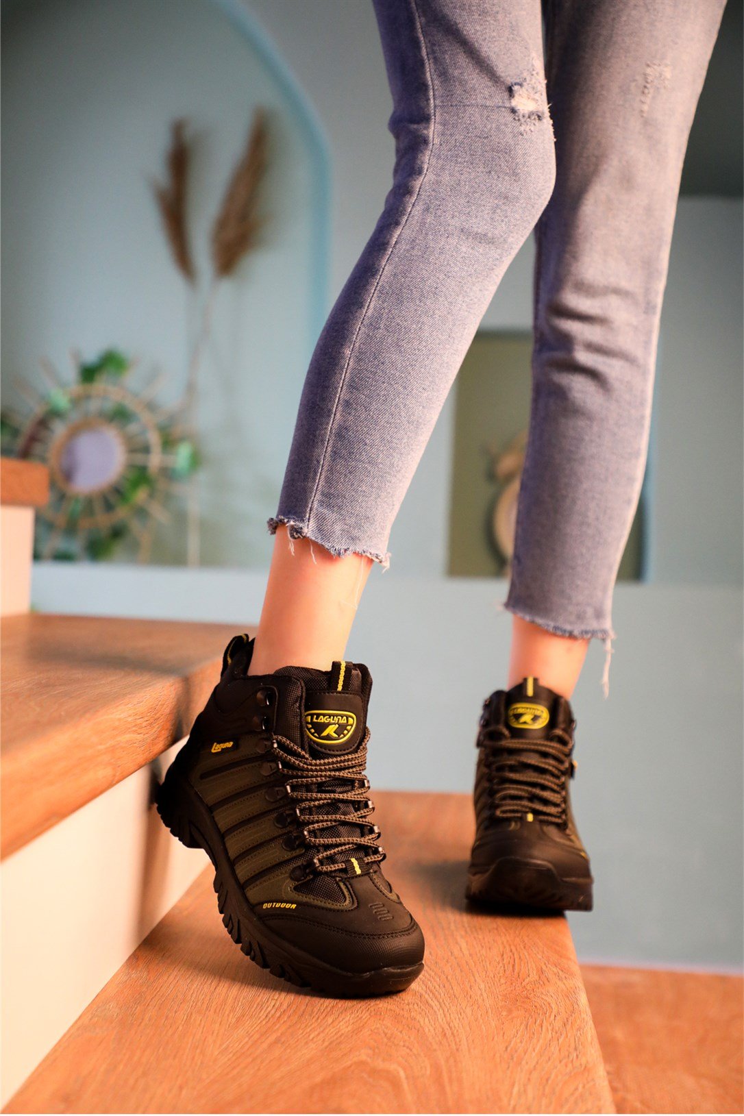 Outdoor Rahat Bağcıklı Fermuarlı Haki Unisex Bot 008 Unisex Günlük Confort Bot Laguna LAGUNA 008 UNİSEX OUTDOOR