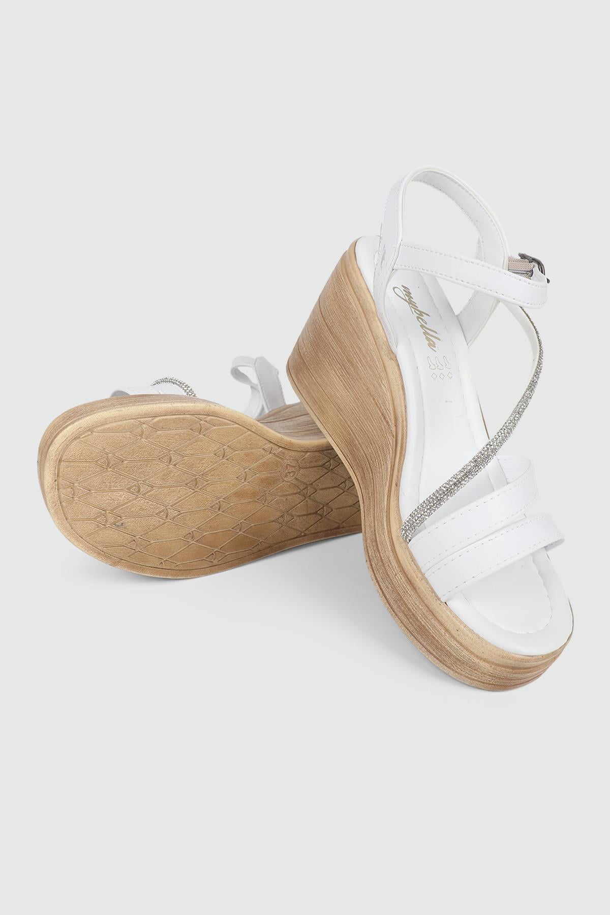 Platform Topuklu Beyaz Kadın Sandalet 503 Kadın Dolgu Topuklu Sandalet MyBella My Bella SP-503 Kadın 24Y