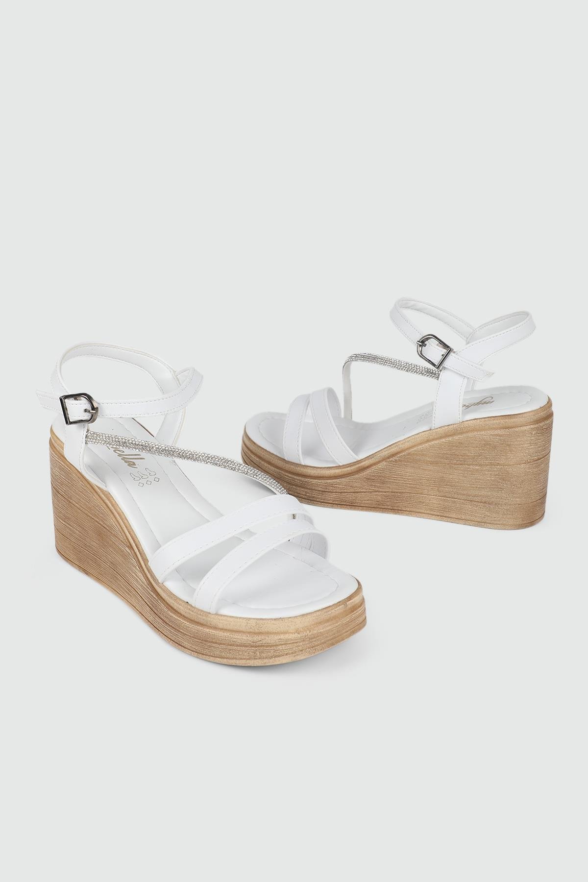 Platform Topuklu Beyaz Kadın Sandalet 503 Kadın Dolgu Topuklu Sandalet MyBella My Bella SP-503 Kadın 24Y