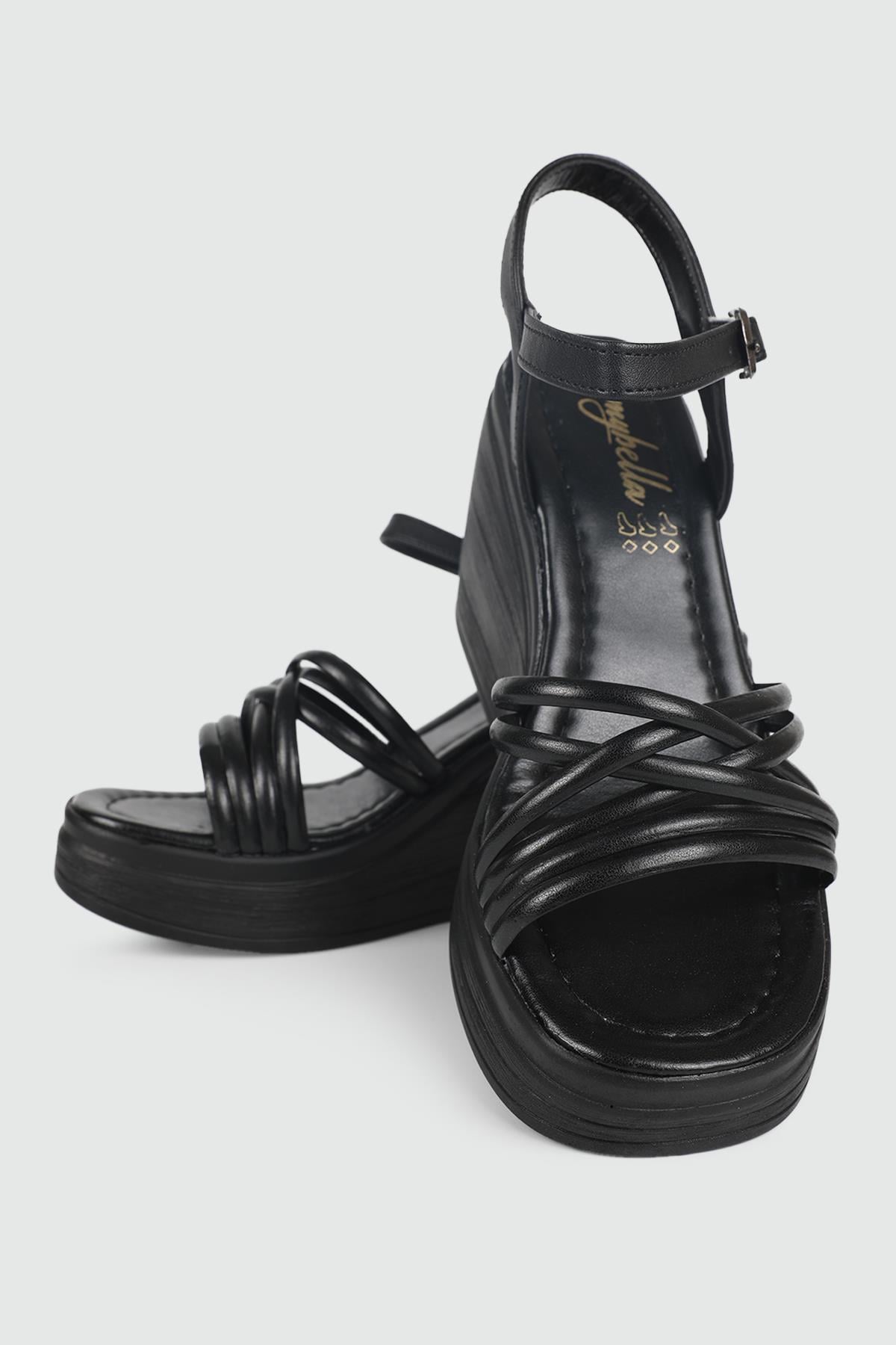 Platform Topuklu Siyah Kadın Sandalet 530 Kadın Dolgu Topuklu Sandalet MyBella My Bella SP-530 Kadın 24Y