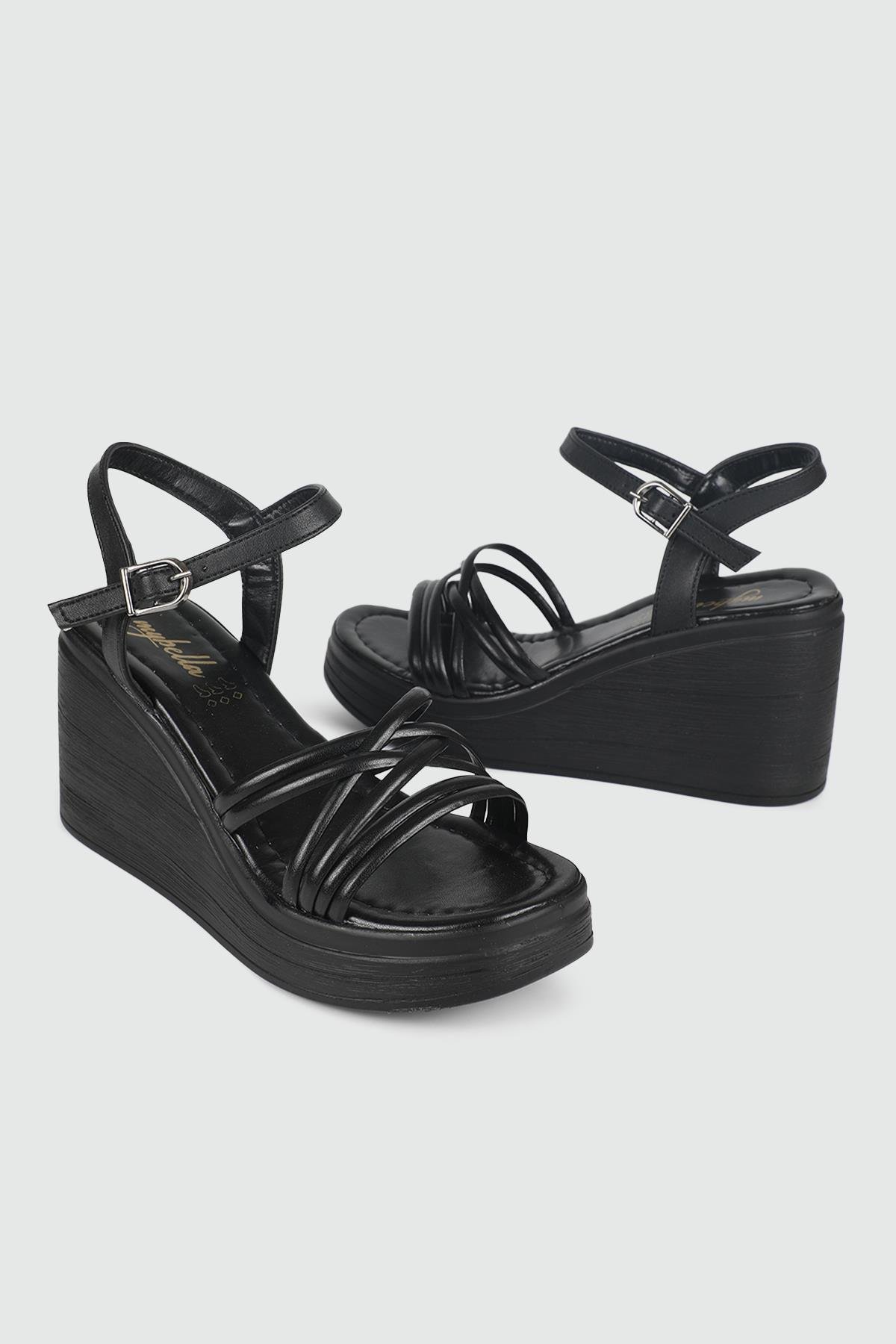 Platform Topuklu Siyah Kadın Sandalet 530 Kadın Dolgu Topuklu Sandalet MyBella My Bella SP-530 Kadın 24Y