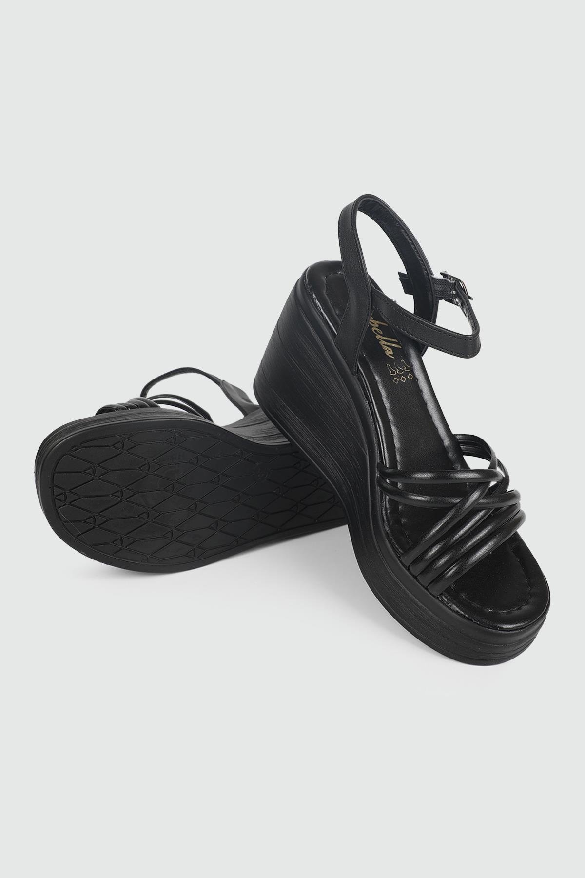 Platform Topuklu Siyah Kadın Sandalet 530 Kadın Dolgu Topuklu Sandalet MyBella My Bella SP-530 Kadın 24Y