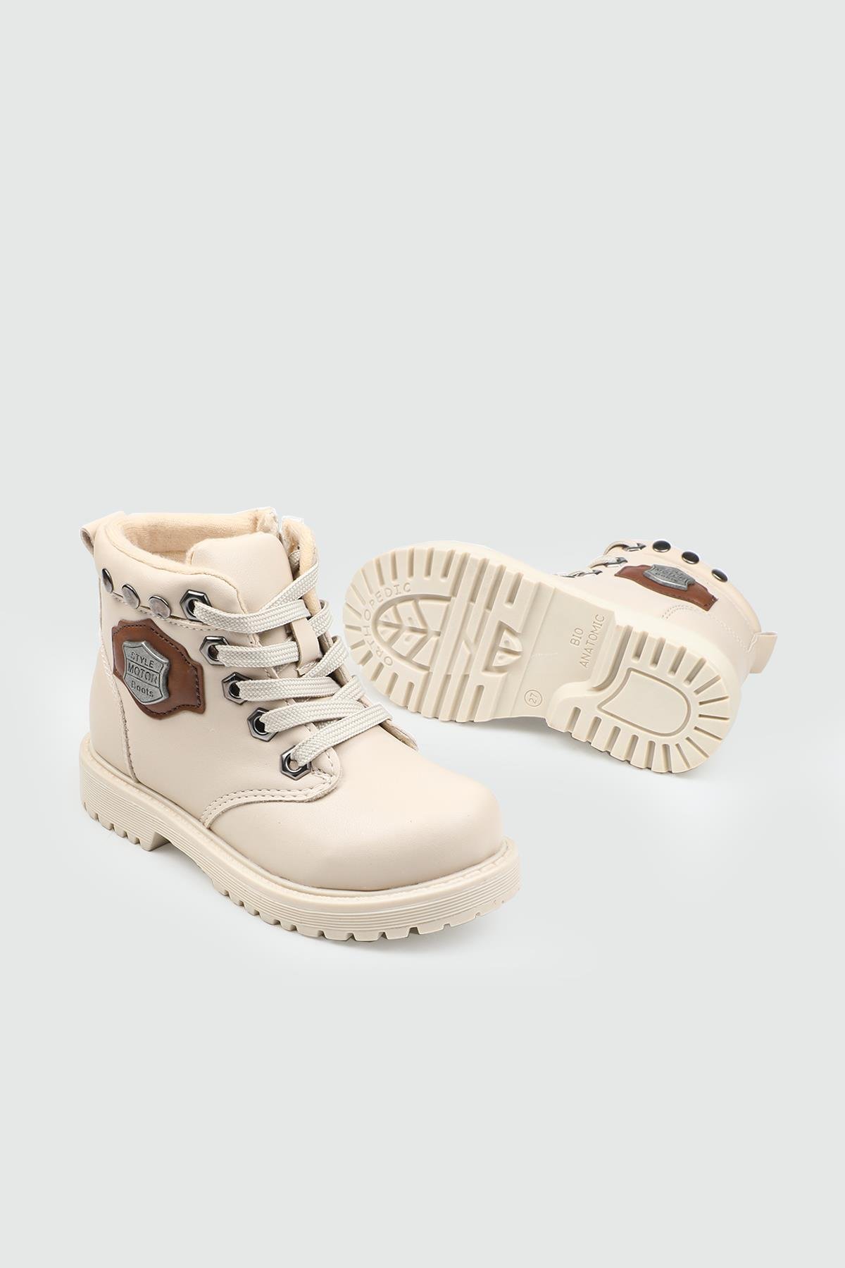 Rahat Bağcıklı Fermuarlı Bej Taba Çocuk Bot POLACT 24050 P Çocuk bot & Çizme Polact POLACT 24050 Patik 25K