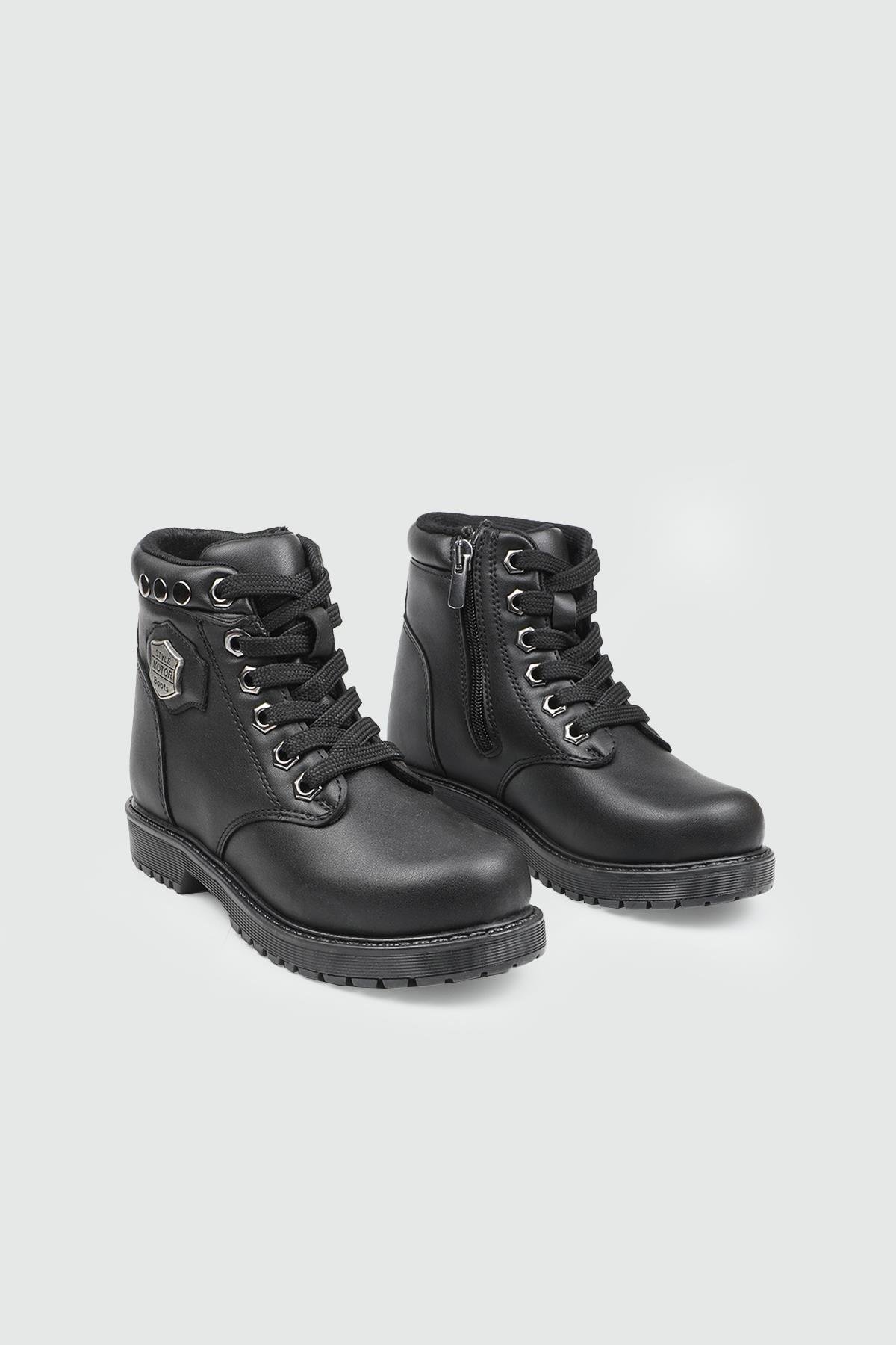 Rahat Bağcıklı Fermuarlı Siyah Çocuk Bot POLACT 24050 P Çocuk bot & Çizme Polact POLACT 24050 Patik 25K