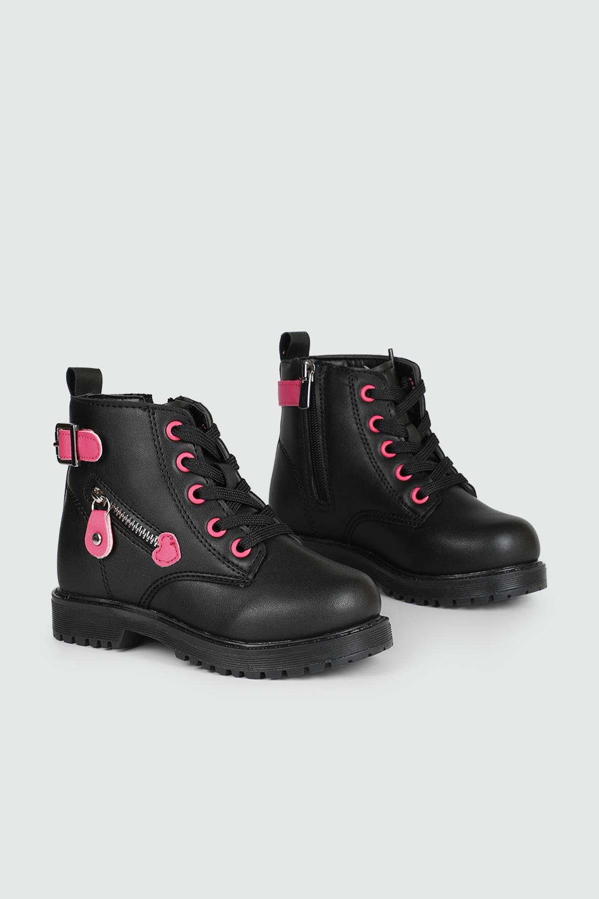 Rahat Bağcıklı Fermuarlı Siyah Fuşya Çocuk Bot 24046 Çocuk bot & Çizme Polact POLACT 24046 PATİK 24K