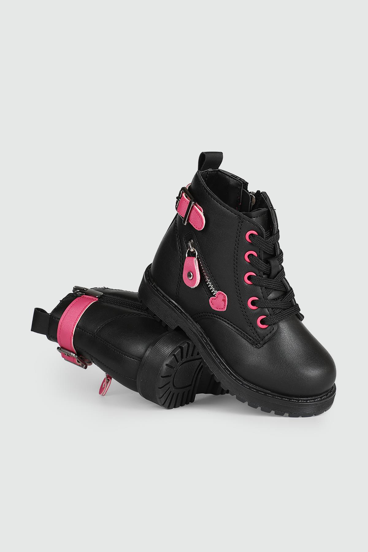 Rahat Bağcıklı Fermuarlı Siyah Fuşya Çocuk Bot 24046 Çocuk bot & Çizme Polact POLACT 24046 PATİK 24K