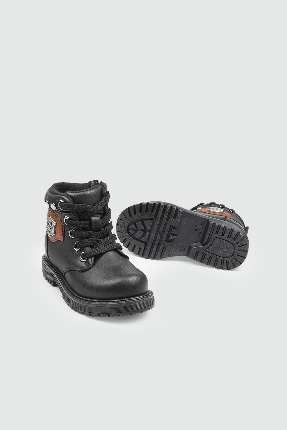 Rahat Bağcıklı Fermuarlı Siyah Taba Çocuk Bot POLACT 24050 P Çocuk bot & Çizme Polact POLACT 24050 Patik 25K