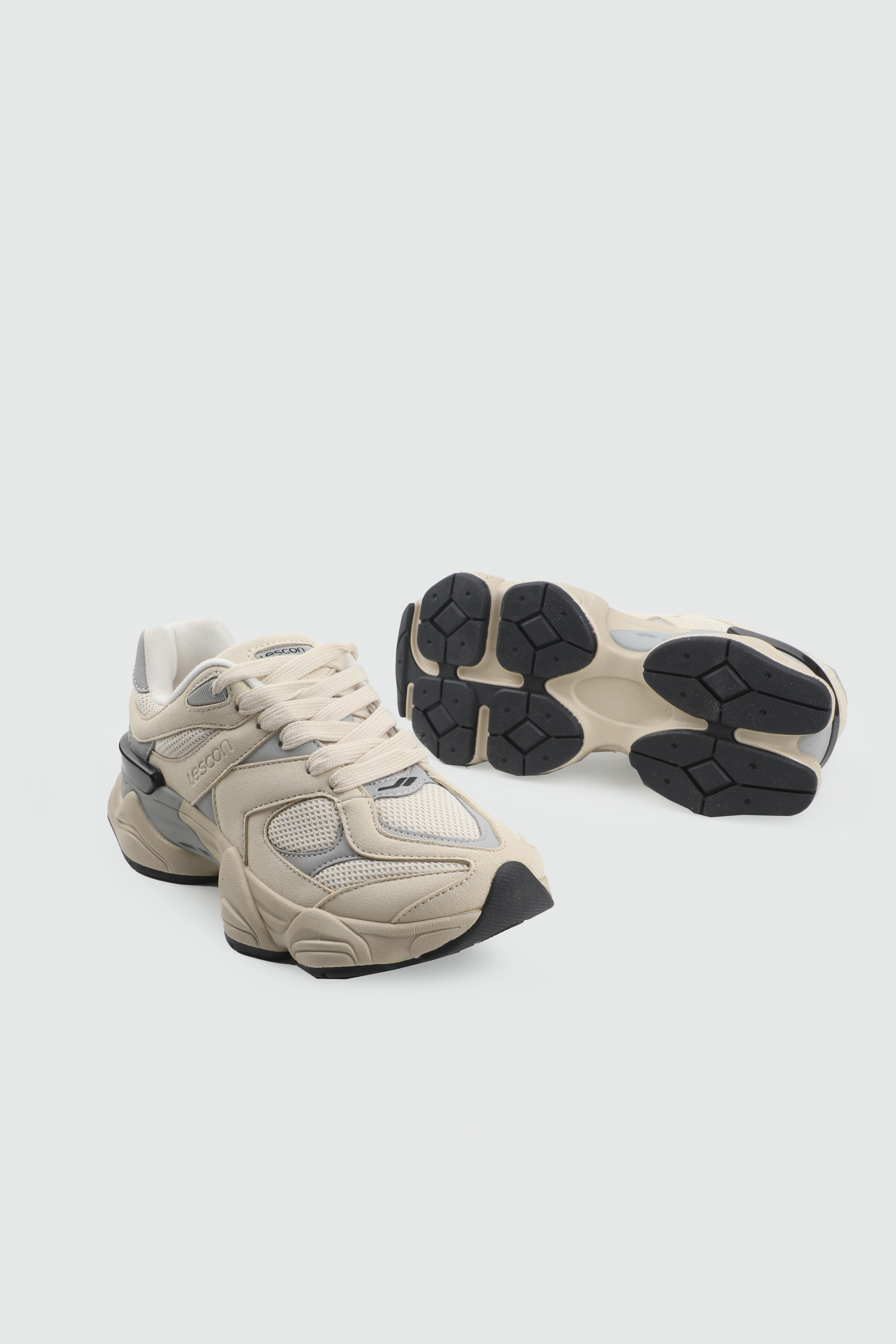 Rahat Bağcıklı Sneaker Bej Kadın Spor Ayakkabı LESCON GHOST 3 Kadın Günlük Spor Ayakkabı Lescon LESCON GHOST 3 EASYSTEP UNİS