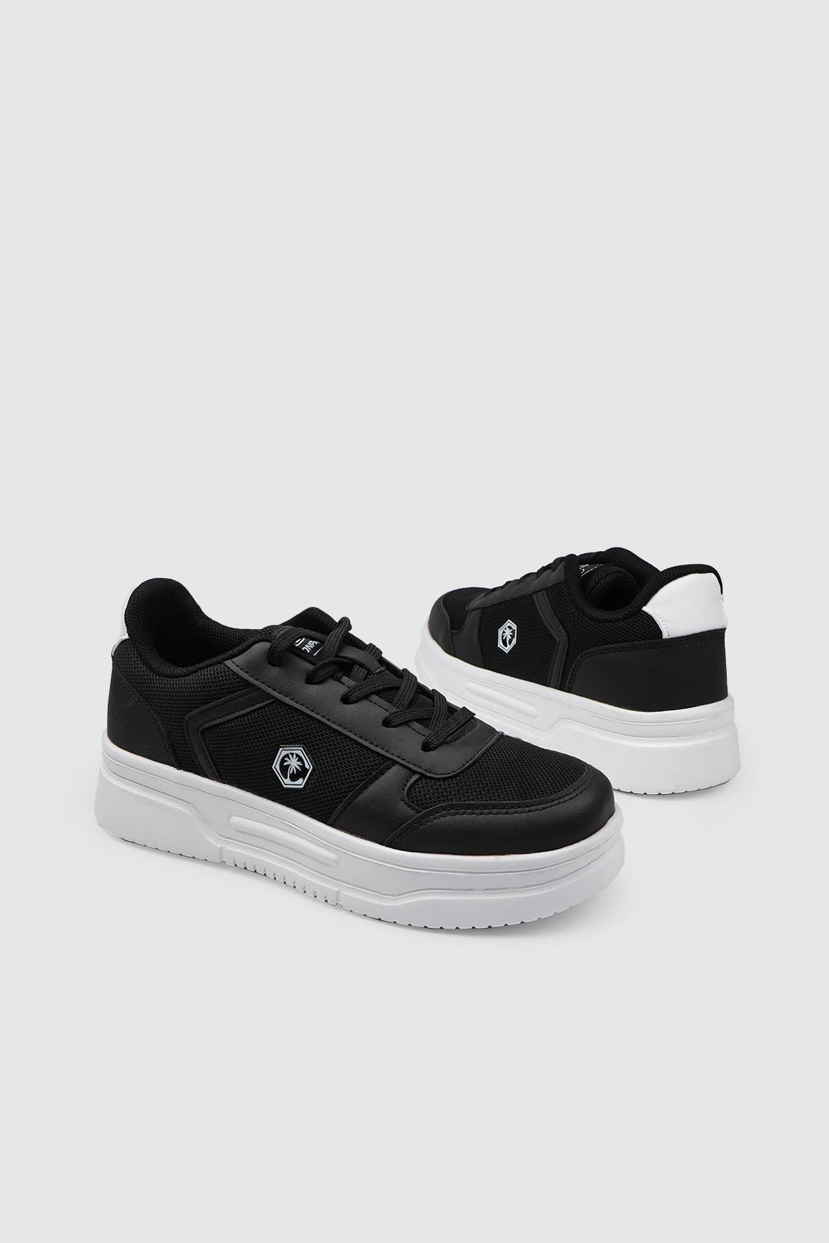 Rahat Bağcıklı Sneaker Siyah Beyaz Kadın Spor Ayakkabı CONPAX 5959 Kadın Günlük Ayakkabı Conpax CONPAX 25Y 5959