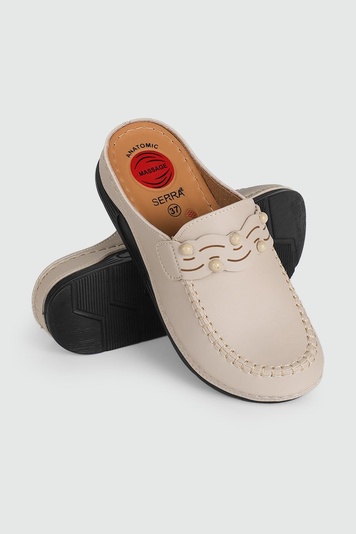 Rahat Kapalı Krem Kadın Terlik 1500 Kadın Günlük Terlik Serra SERRA 1500 ZEN BONCUKLU TERLİK