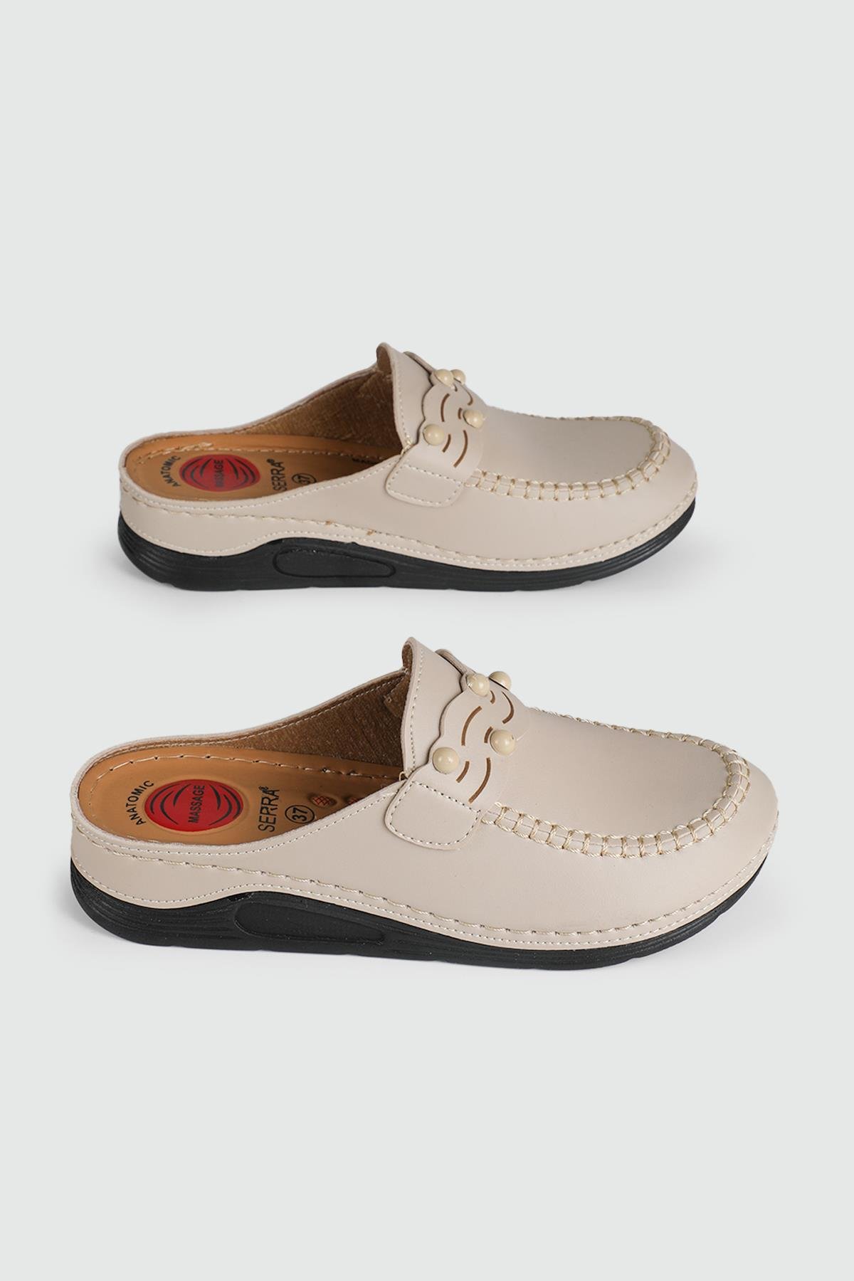 Rahat Kapalı Krem Kadın Terlik 1500 Kadın Günlük Terlik Serra SERRA 1500 ZEN BONCUKLU TERLİK