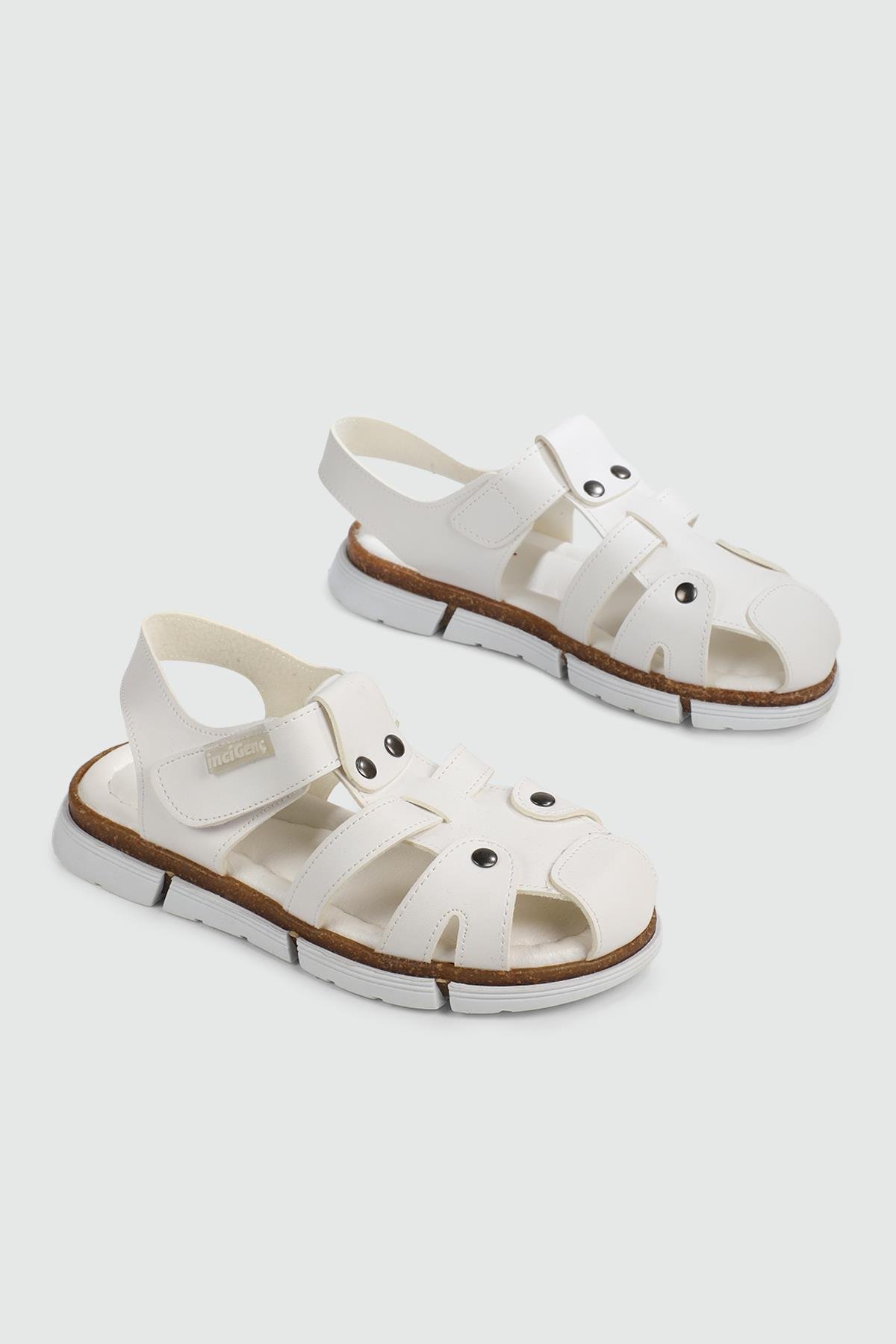 Rahat Taban Düz Beyaz Çocuk Sandalet 606 Çocuk Sandalet Yıldız YILDIZ BEBE 607 23y