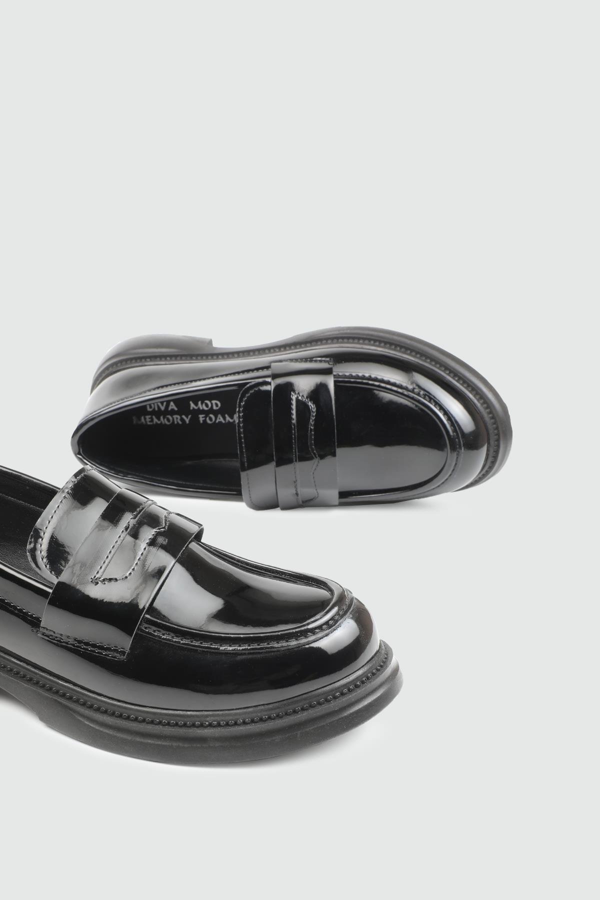 Rahat Taban Düz Siyah Rugan Kadın Ayakkabı 800 Kadın Babet MyBella MY BELLA DV-2530 KADIN 25K