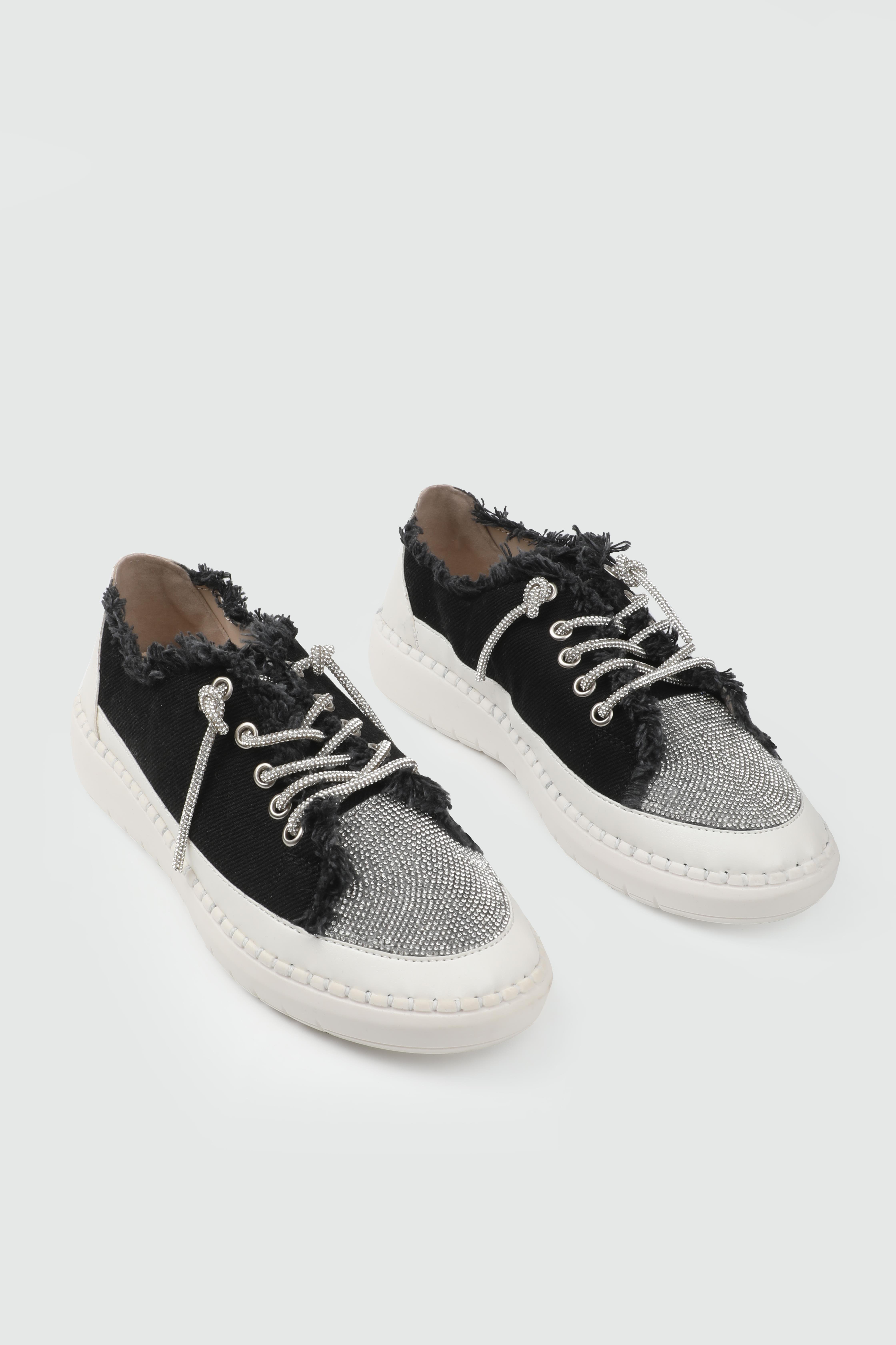 Rahat Taşlı Siyah Kot Kadın Sneaker FZL-029 Kadın Sneaker Carla Bella My Bella FZL-029 25Y TAŞLI