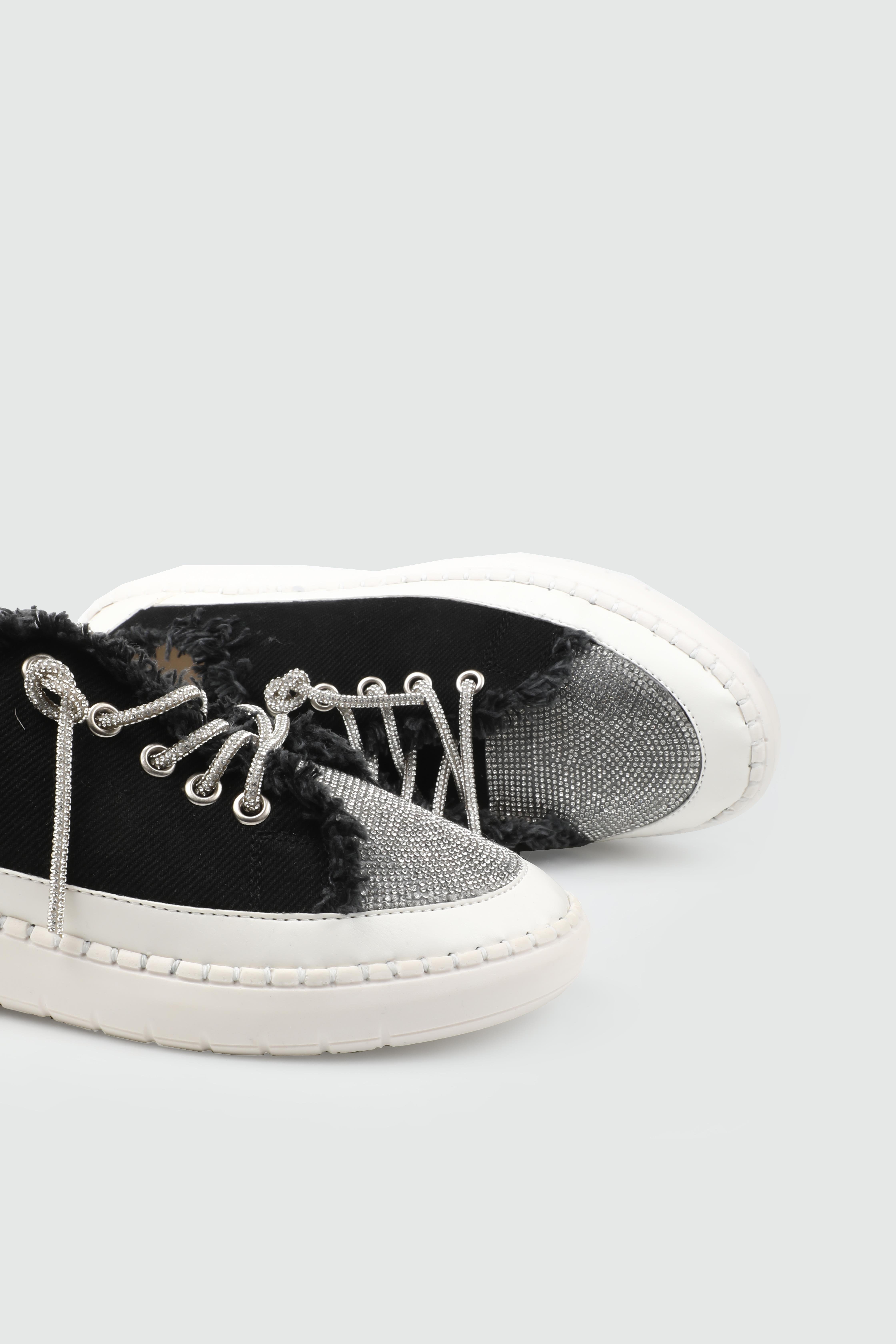 Rahat Taşlı Siyah Kot Kadın Sneaker FZL-029 Kadın Sneaker Carla Bella My Bella FZL-029 25Y TAŞLI