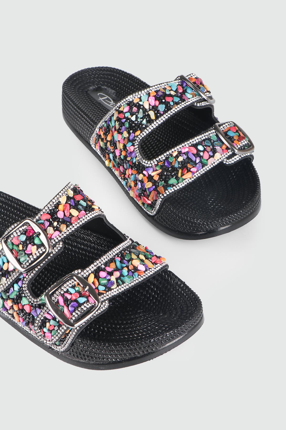 Rahat Taşlı Siyah Multi Kadın Terlik 20057-01 Kadın Günlük Terlik Pienn pienn 20057 zen taşlın terlk