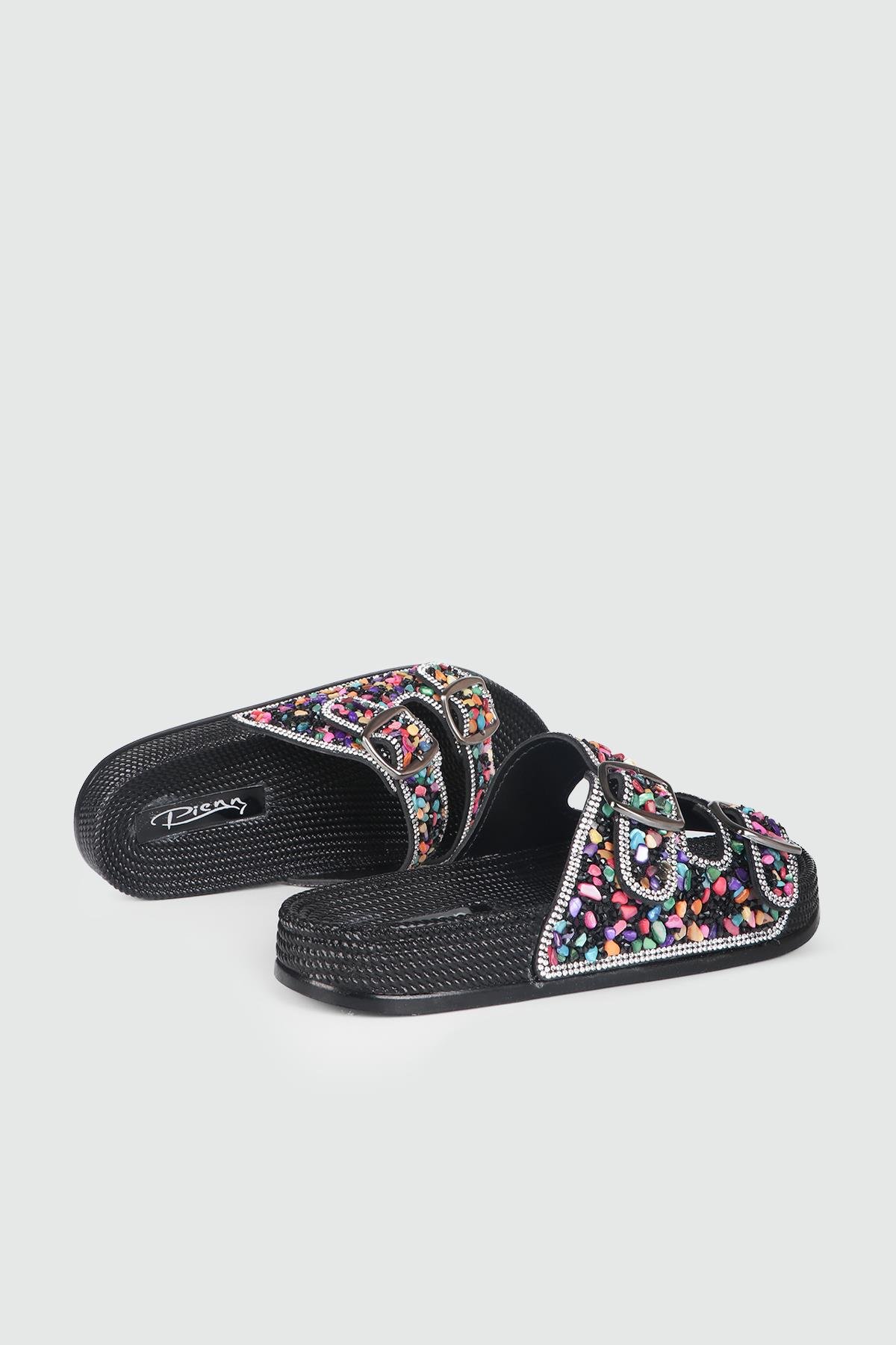 Rahat Taşlı Siyah Multi Kadın Terlik 20057-01 Kadın Günlük Terlik Pienn pienn 20057 zen taşlın terlk