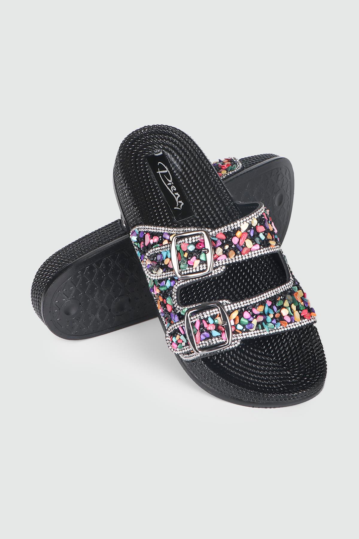 Rahat Taşlı Siyah Multi Kadın Terlik 20057-01 Kadın Günlük Terlik Pienn pienn 20057 zen taşlın terlk