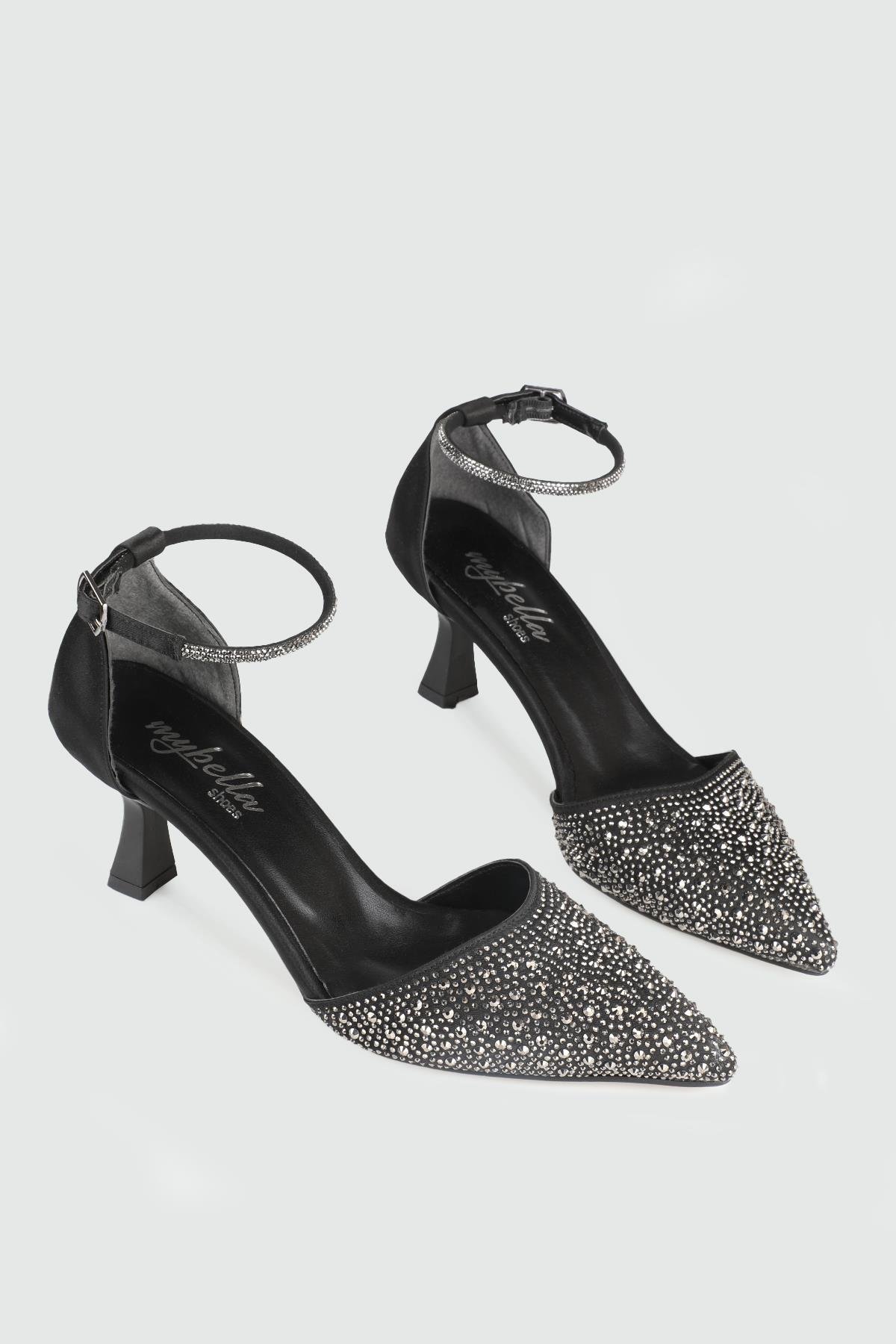 Rahat Taşlı Siyah Saten Kadın Ayakkabı KRD-120 Kadın Alçak Topuklu MyBella My Bella KRD-120 Kadın 25Y