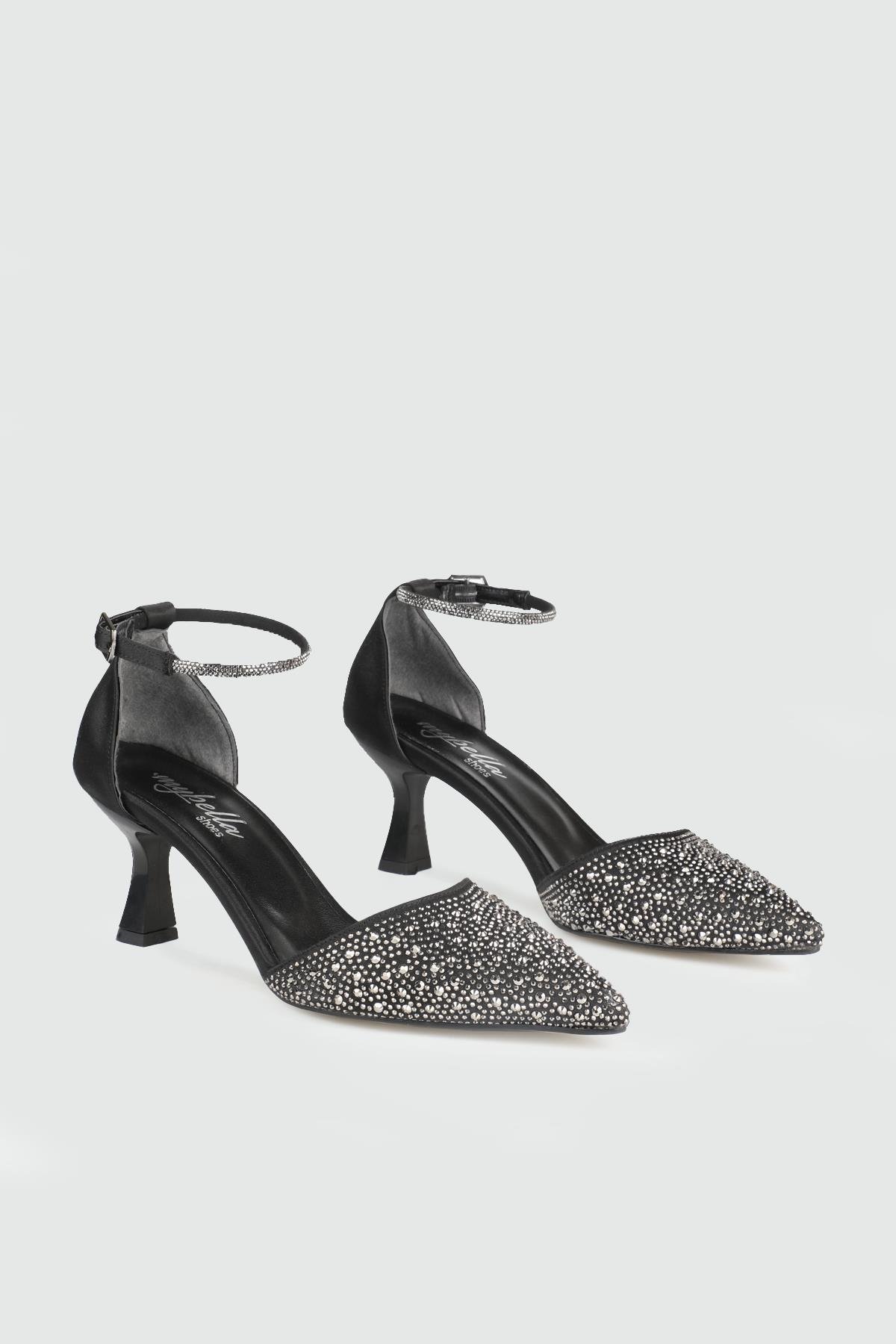 Rahat Taşlı Siyah Saten Kadın Ayakkabı KRD-120 Kadın Alçak Topuklu MyBella My Bella KRD-120 Kadın 25Y