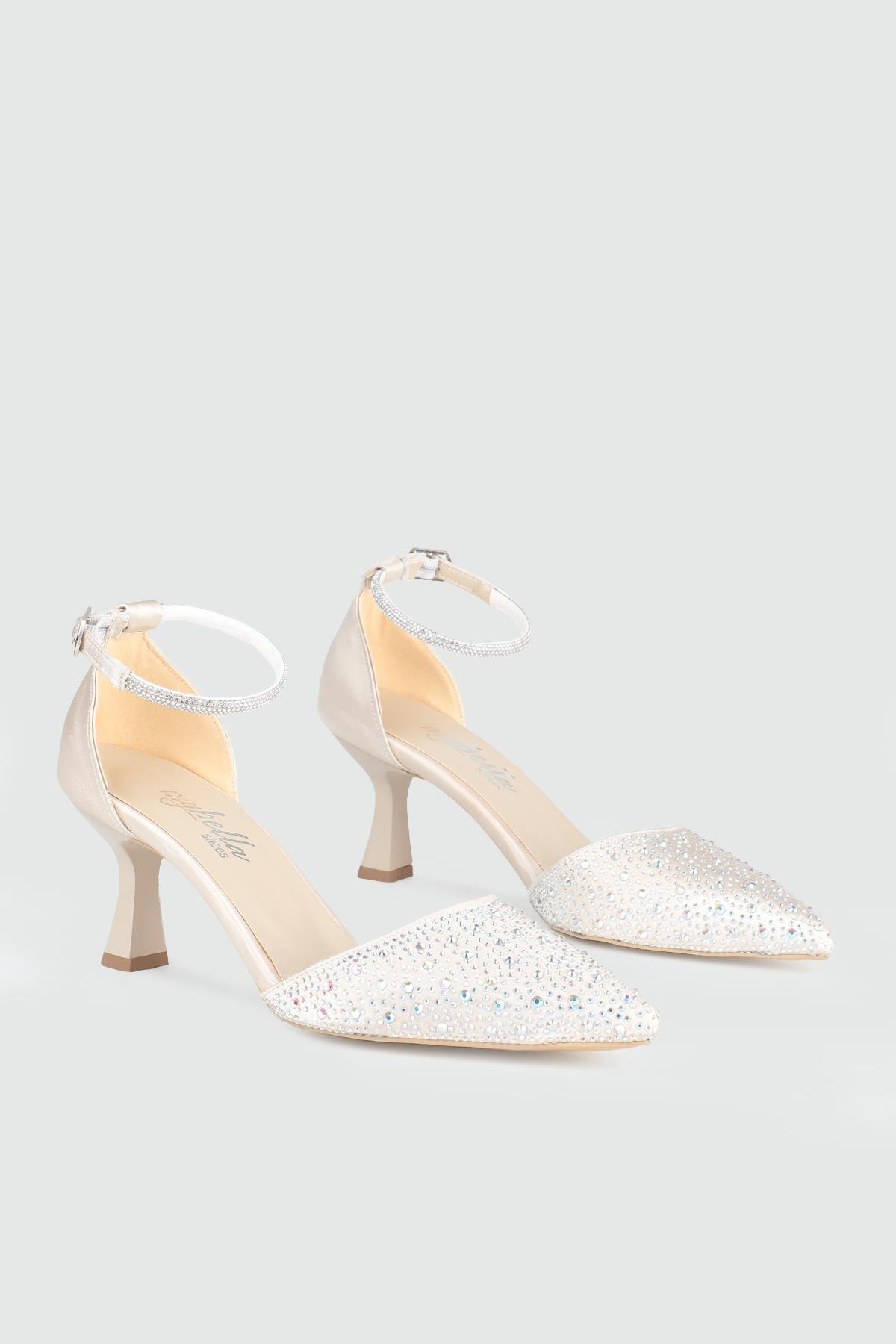 Rahat Taşlı Ten Saten Kadın Ayakkabı KRD-120 Kadın Alçak Topuklu MyBella My Bella KRD-120 Kadın 25Y