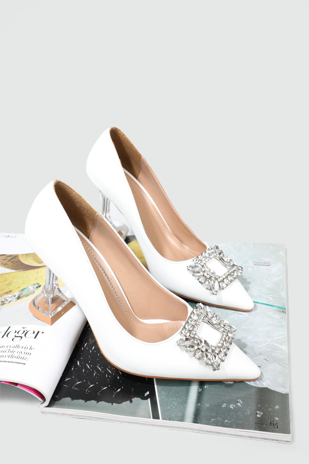 Şeffaf 9 cm Topuk Tokalı Beyaz Kadın Ayakkabı EM-501 Kadın Stiletto Carla Bella MY BELLA EM-501 Stiletto 22Y