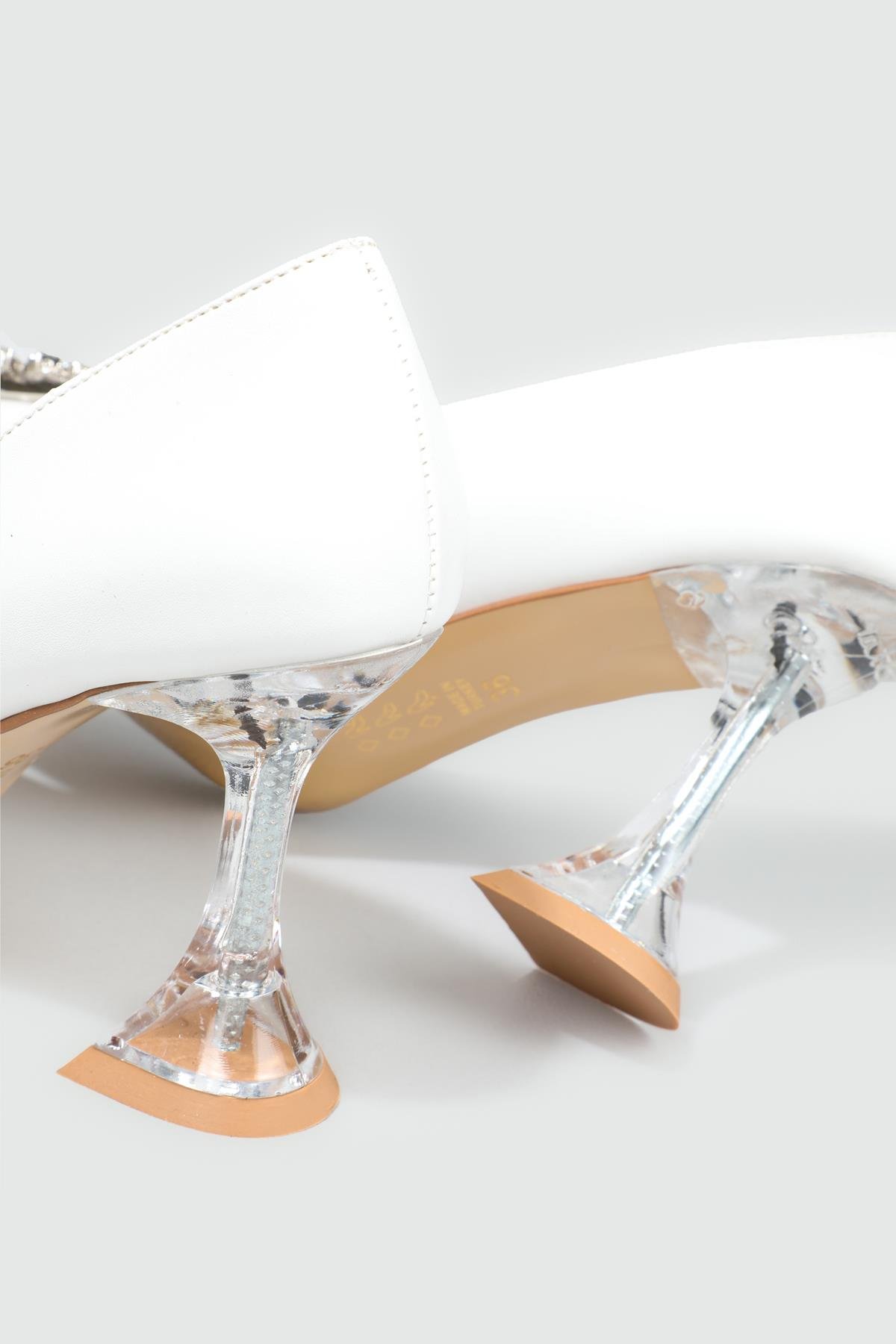 Şeffaf 9 cm Topuk Tokalı Beyaz Kadın Ayakkabı EM-501 Kadın Stiletto Carla Bella MY BELLA EM-501 Stiletto 22Y