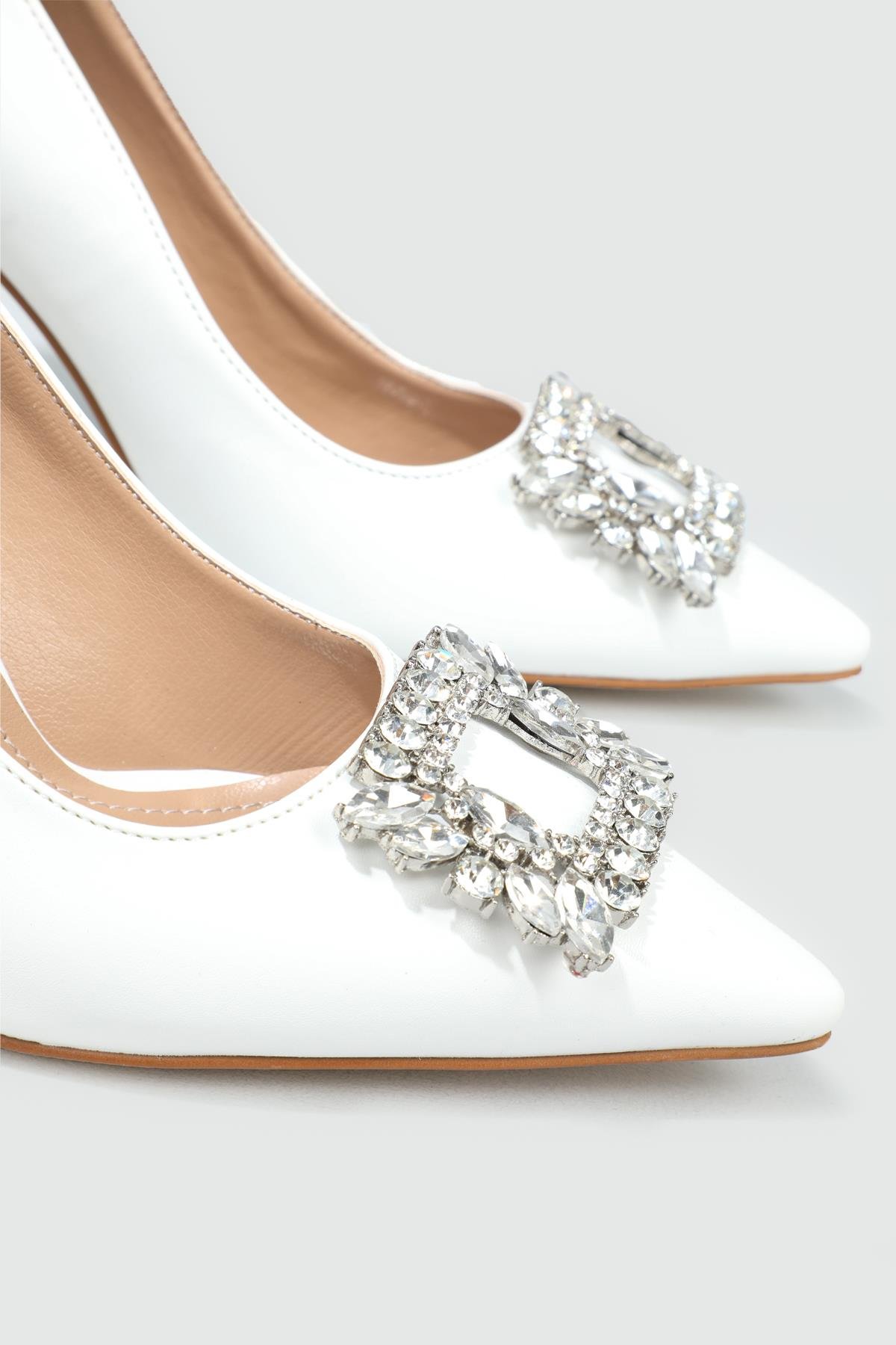 Şeffaf 9 cm Topuk Tokalı Beyaz Kadın Ayakkabı EM-501 Kadın Stiletto Carla Bella MY BELLA EM-501 Stiletto 22Y
