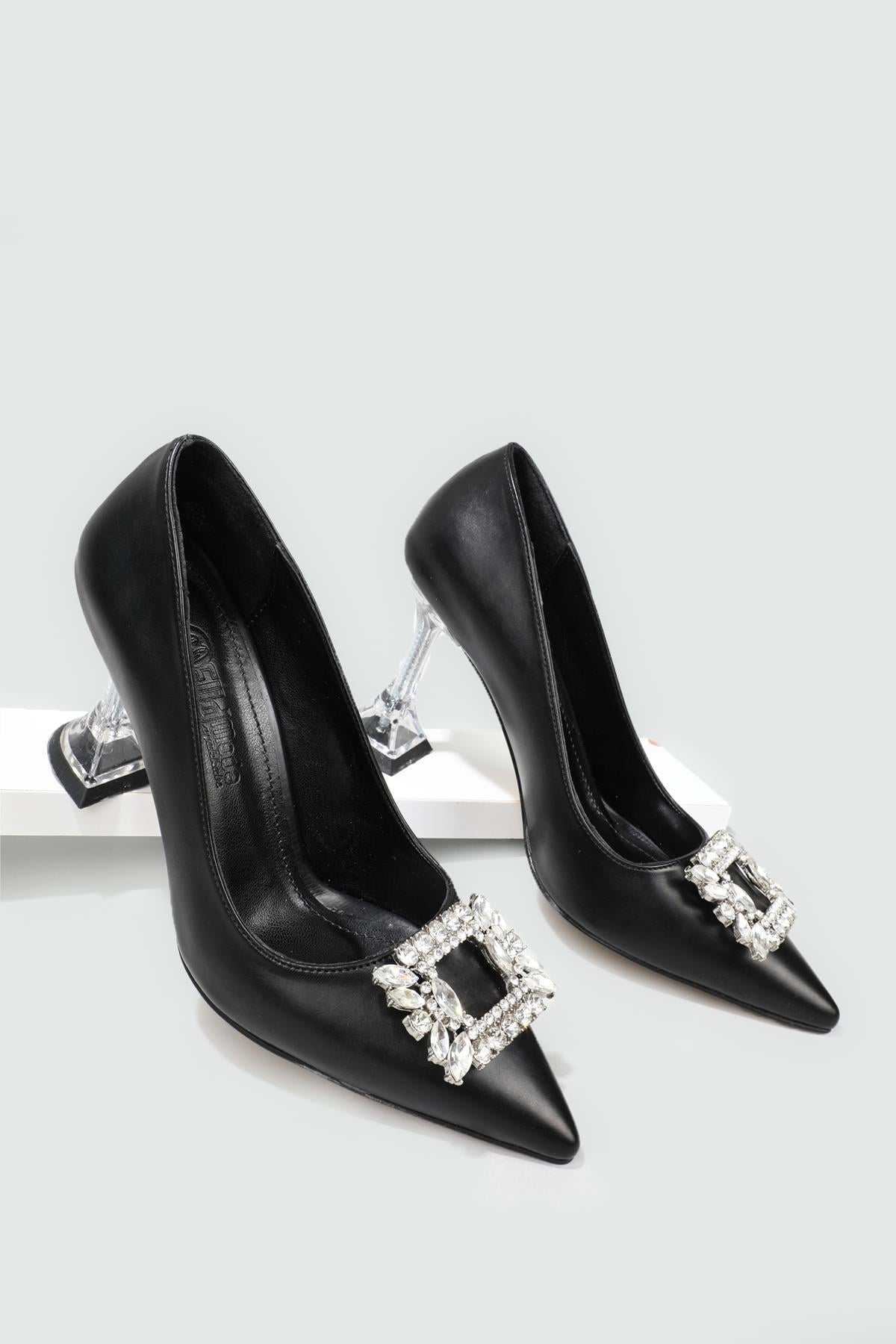 Şeffaf 9 cm Topuk Tokalı Siyah Kadın Ayakkabı EM-501 Kadın Stiletto Carla Bella MY BELLA EM-501 Stiletto 22Y