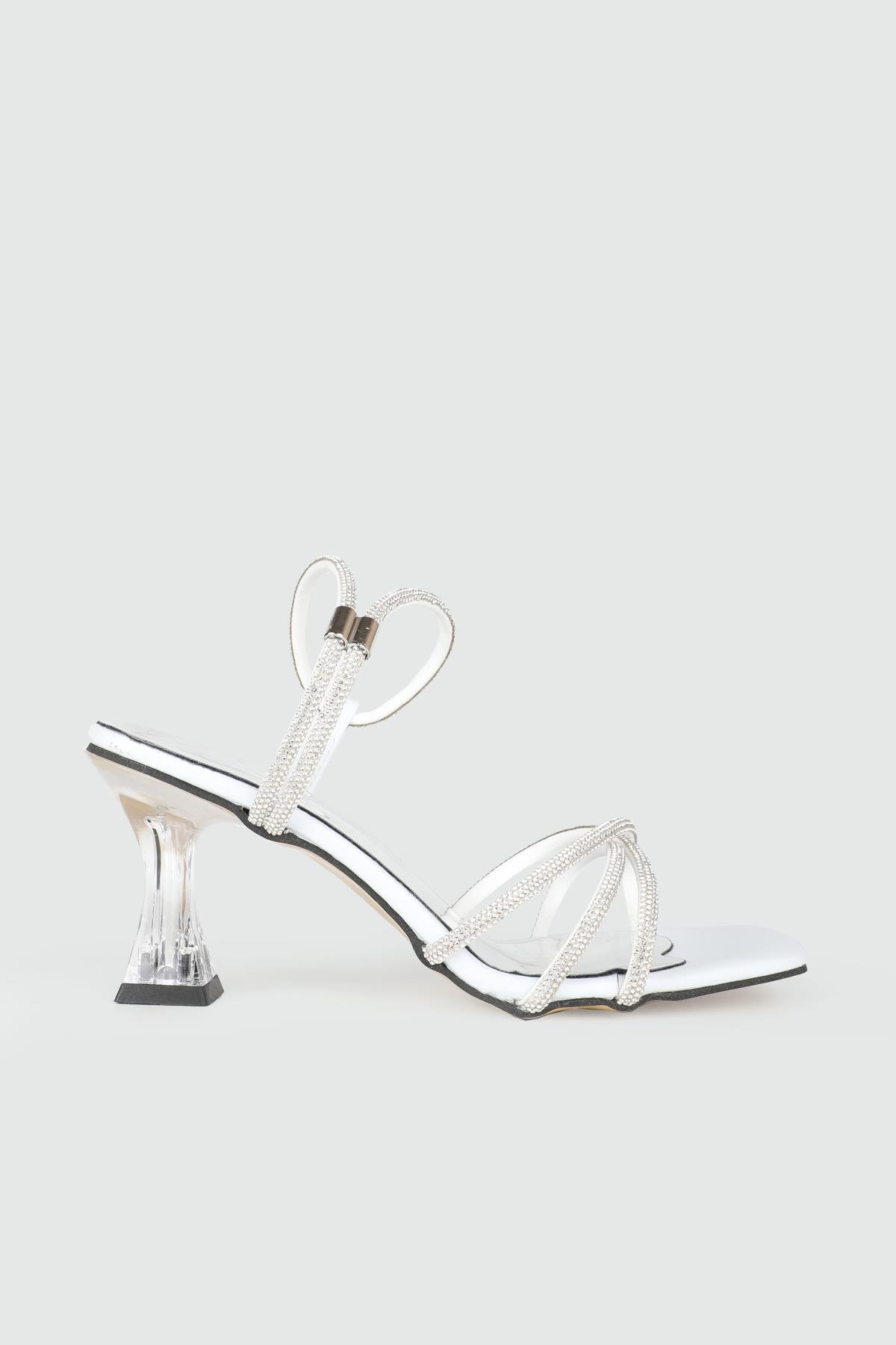 Şeffaf Topuklu Taşlı Beyaz Kadın Ayakkabı MS-SK-01 Kadın Abiye/Gece Carla Bella My Bella MS-SK-01 Kadın 25Y