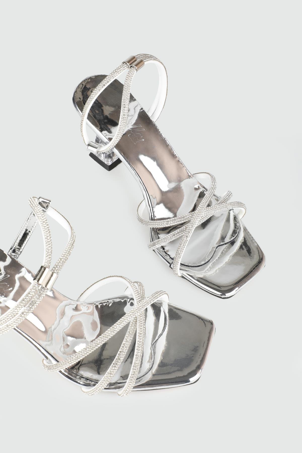 Şeffaf Topuklu Taşlı Gümüş Ayna Kadın Ayakkabı MS-SK-01 Kadın Abiye/Gece Carla Bella My Bella MS-SK-01 Kadın 25Y