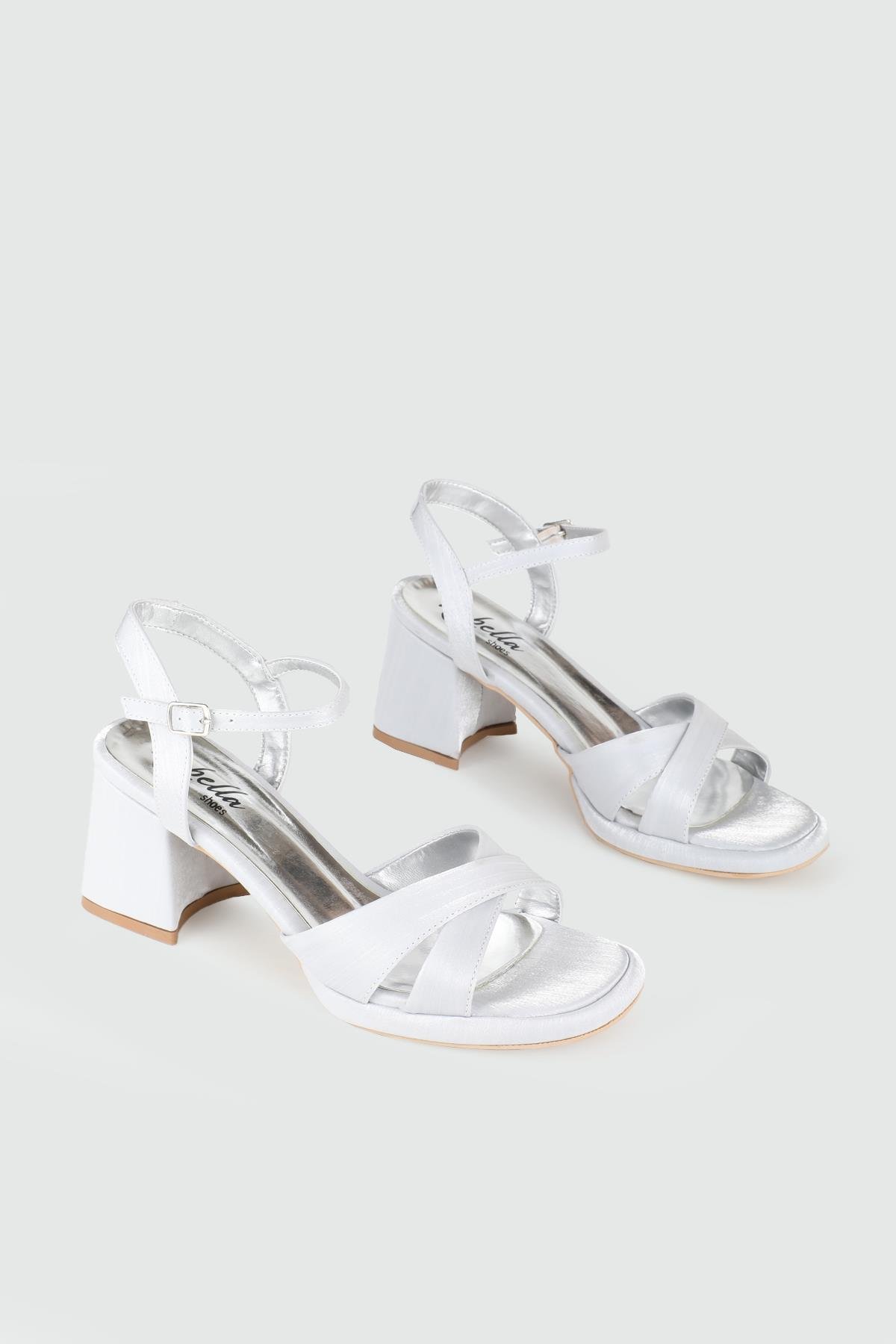 Simli Abiye Gümüş Saten Kadın Ayakkabı ERB-405 Kadın Yüksek Topuklu MyBella My Bella ERB-405 Kadın 25Y